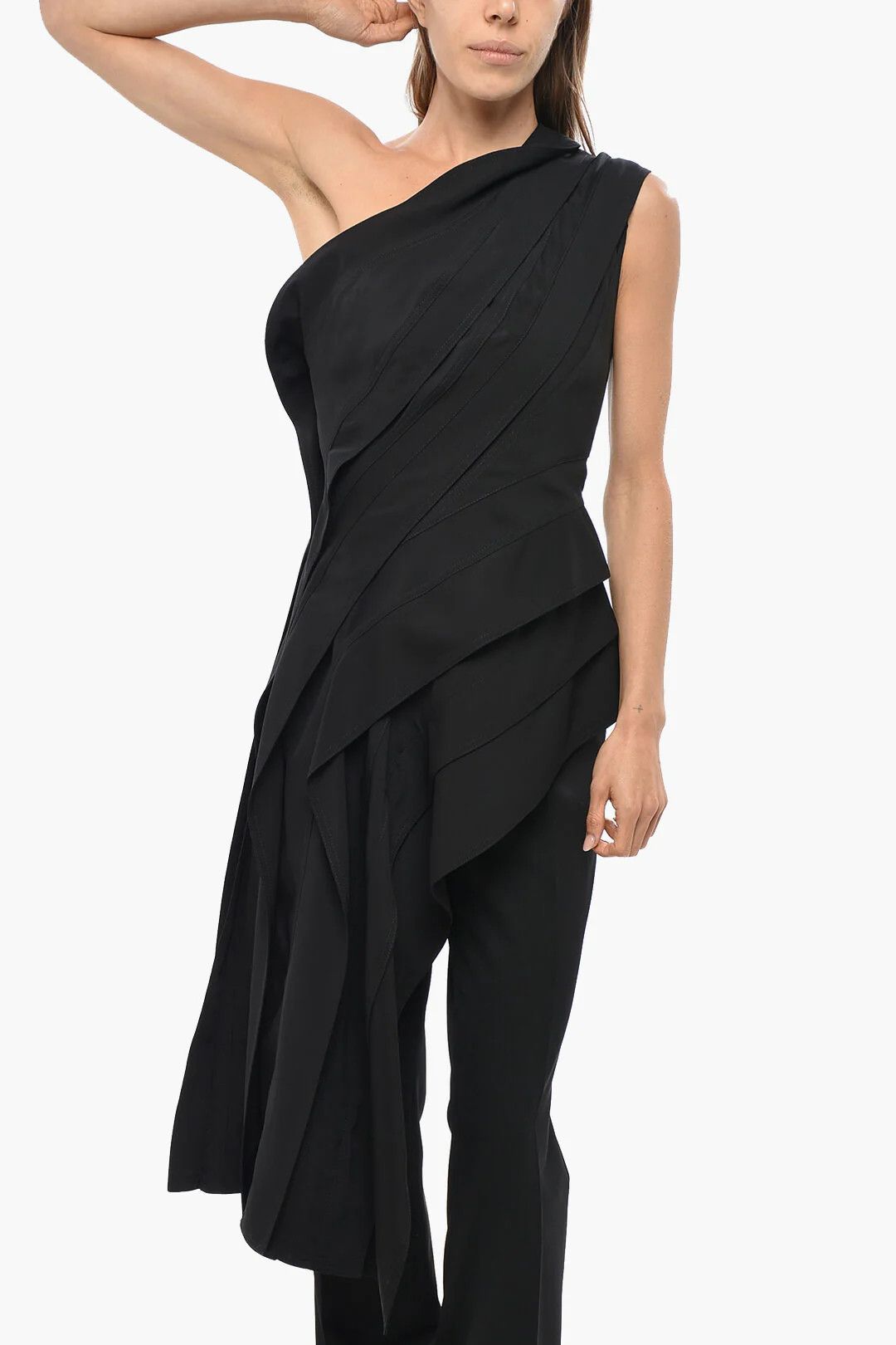 Bottega Veneta og1mm0426 Asymmetric One-Shoulder Top in Black Size M / US 6-8 / IT 42-44 - 1 Thumbnail