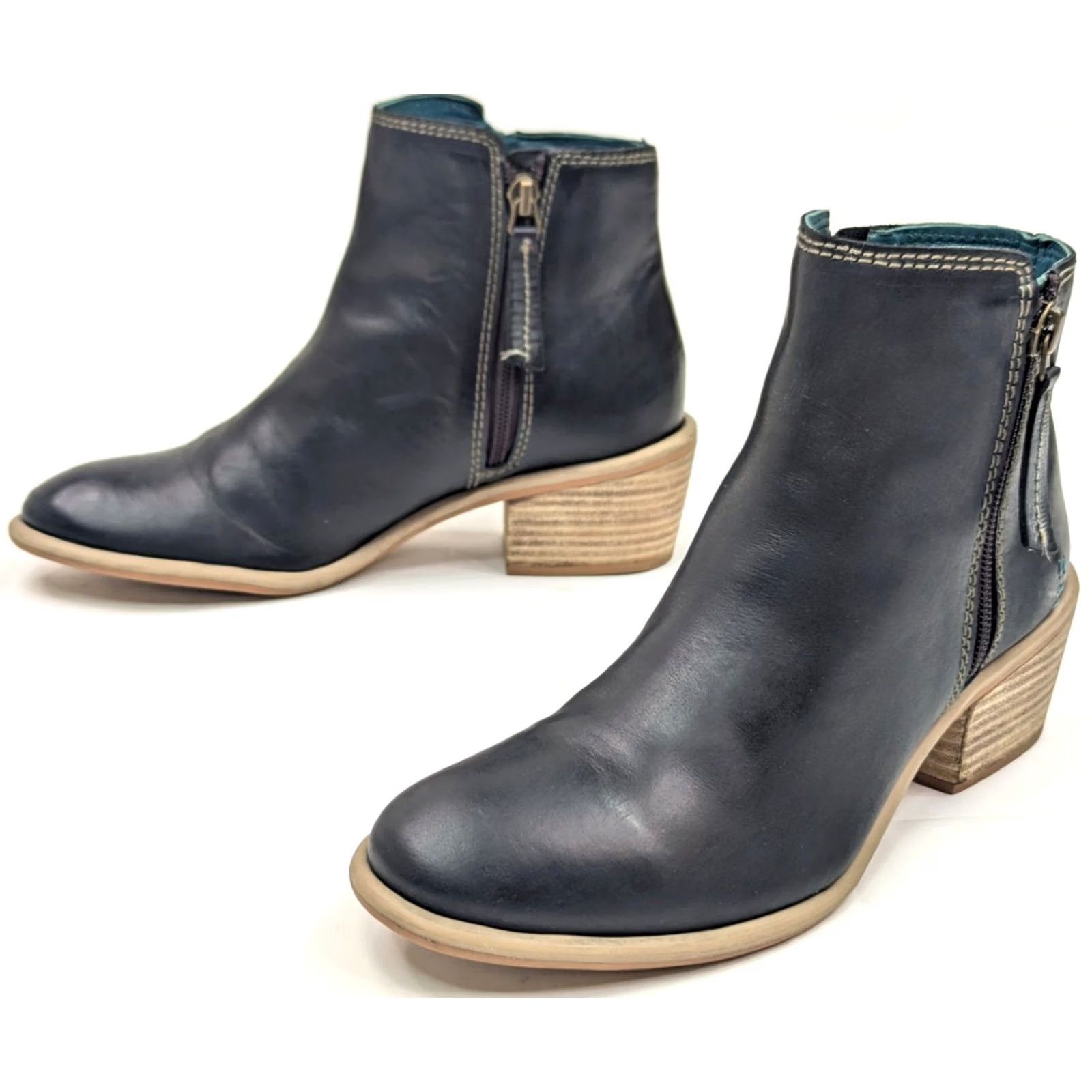 ROA ROAN by Bedstu Liz Leather Ankle Boots Women 6 Hunter Black Green Heel Booties Zip Block Heel Casual Dress Size US 6 / IT 36 - 7 Thumbnail