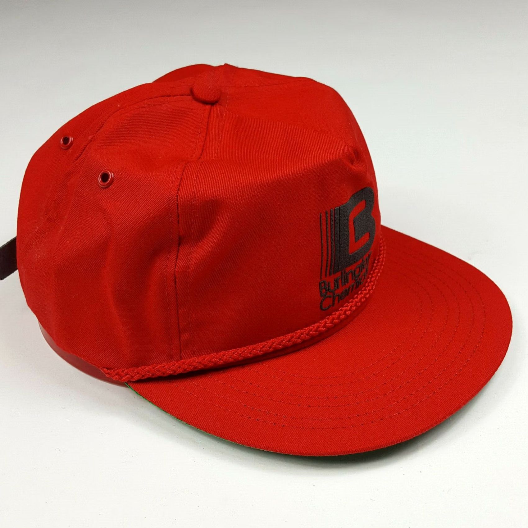 Burlington VINTAGE Burlington Chemical Puffy Print Logo Strapback Trucker Hat Red Cap Mens Adjustable Size ONE SIZE - 4 Thumbnail