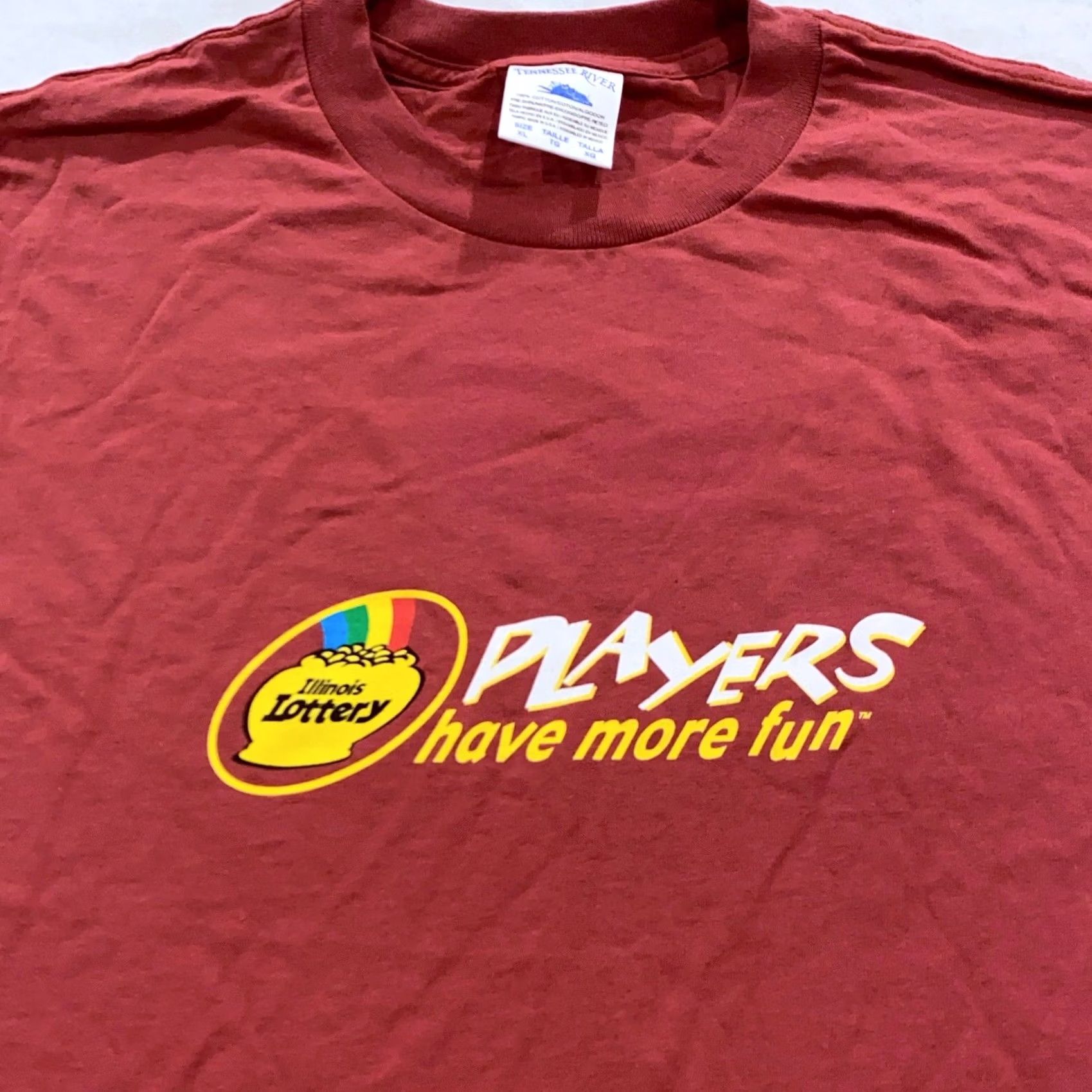 Vintage VINTAGE Illinois Lottery Players Have More Fun T-Shirt XL Red Men Short Sleeve Crew Neck 90s 80s Cotton Shirt Mens Size US XL / EU 56 / 4 - 2 Thumbnail