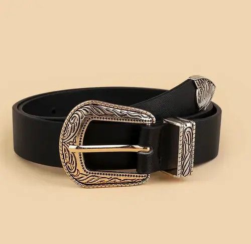 Leather Black Color PU Leather Belt Size ONE SIZE - 4 Thumbnail