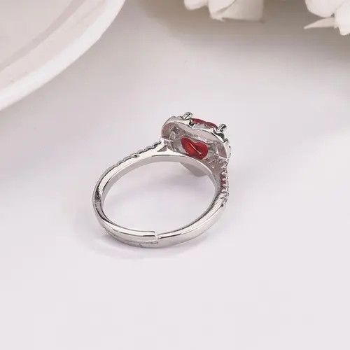 Other 925 Silver Plated Adjustable Birthstone Heart Ruby Ring Size ONE SIZE - 3 Thumbnail