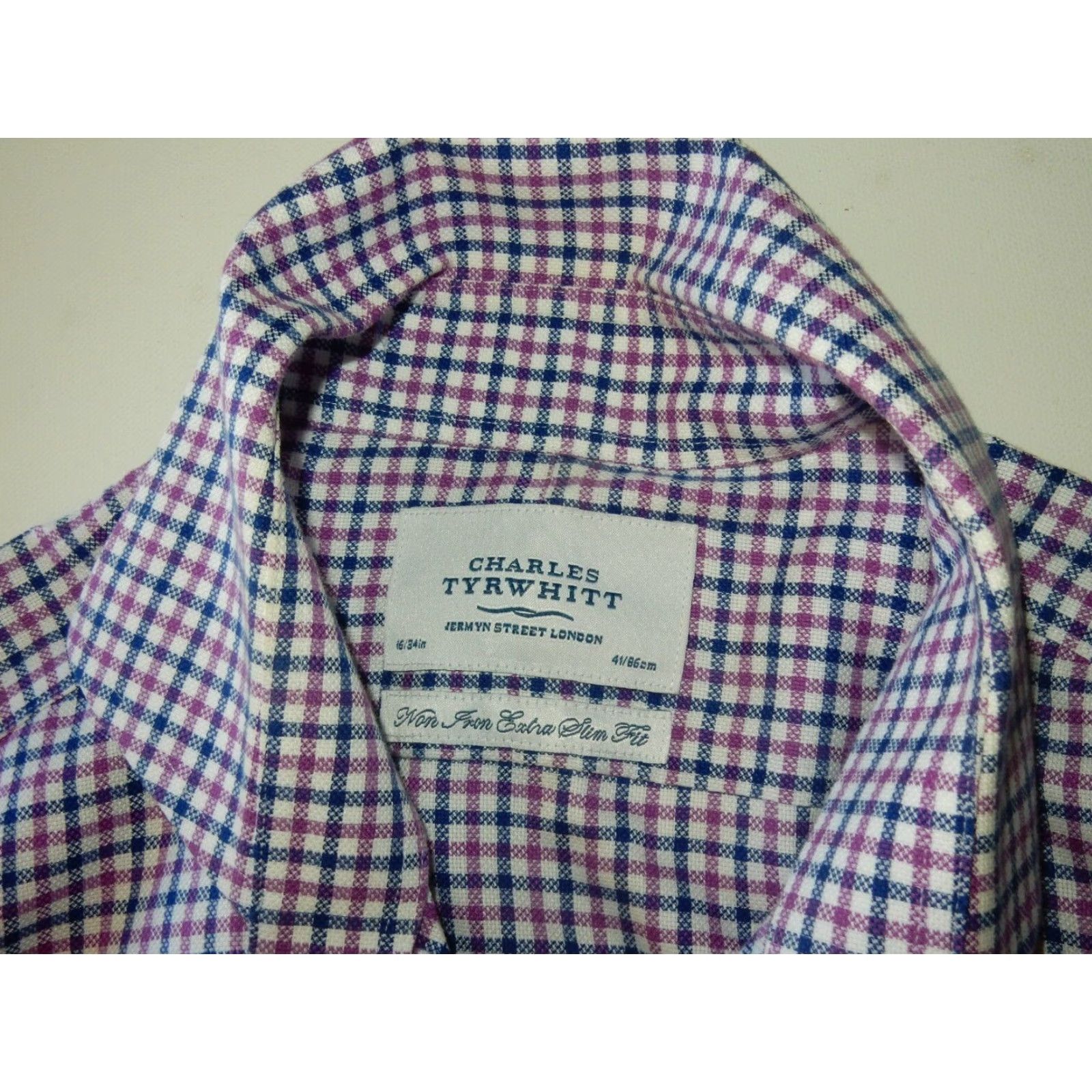 Charles Tyrwhitt VINTAGE Charles Tyrwhitt Men's Dress Shirt Plaid Extra-Slim Fit Long Sleeve Purple 16.5 Men Size 42R - 4 Thumbnail