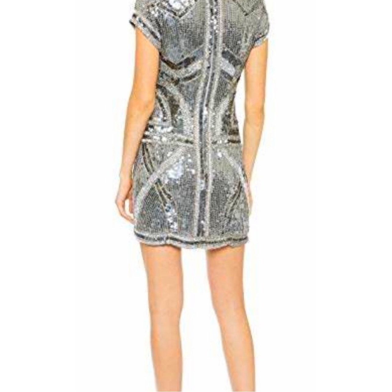 Parker Parker Silver Rose Gold Sequin Aztec VNeck Mini Dress S Size S / US 4 / IT 40 - 3 Thumbnail