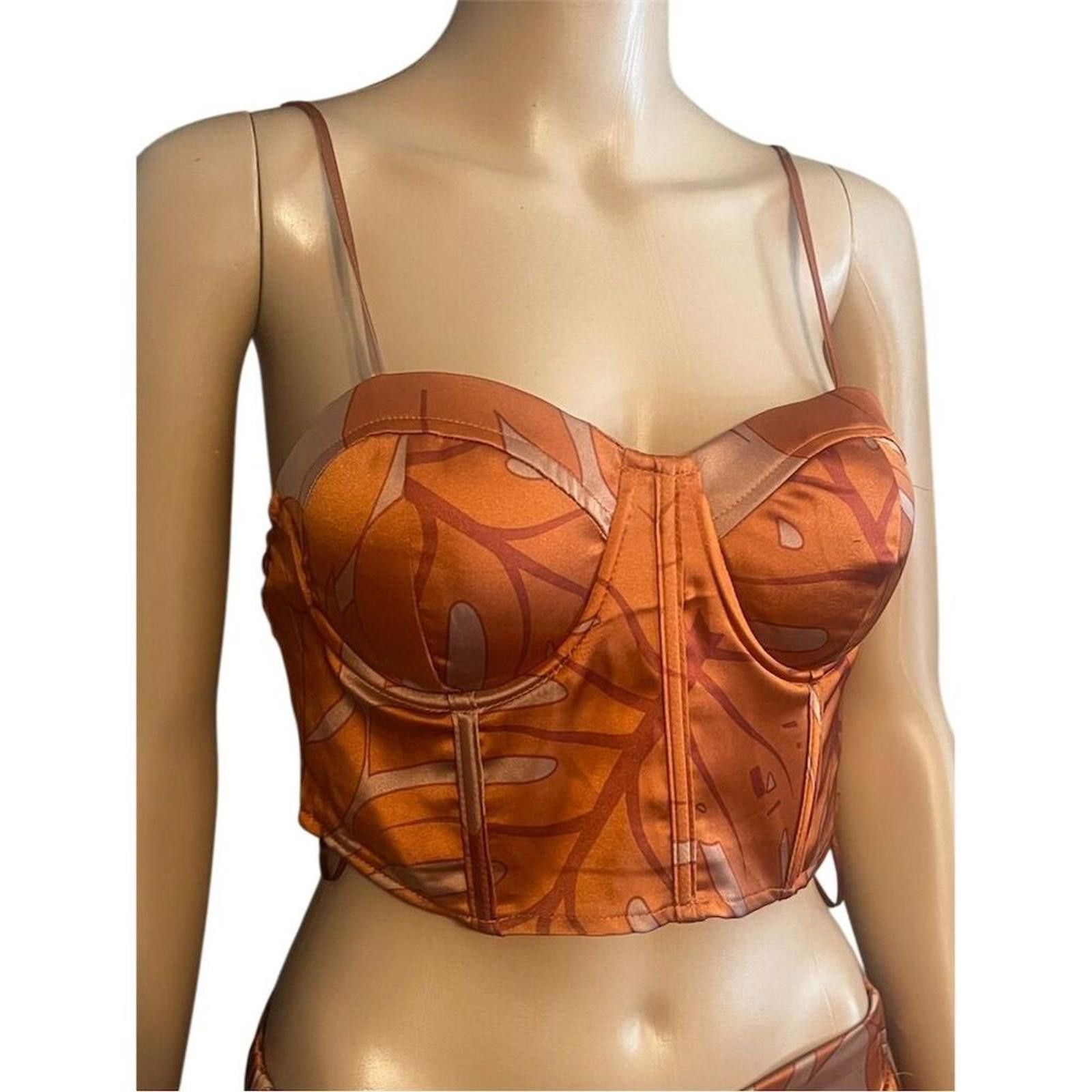 Other Rachel Zoe 2 Piece Orange Satin Corset Top Wide Leg Pants S Size 28" / US 6 / IT 42 - 4 Thumbnail