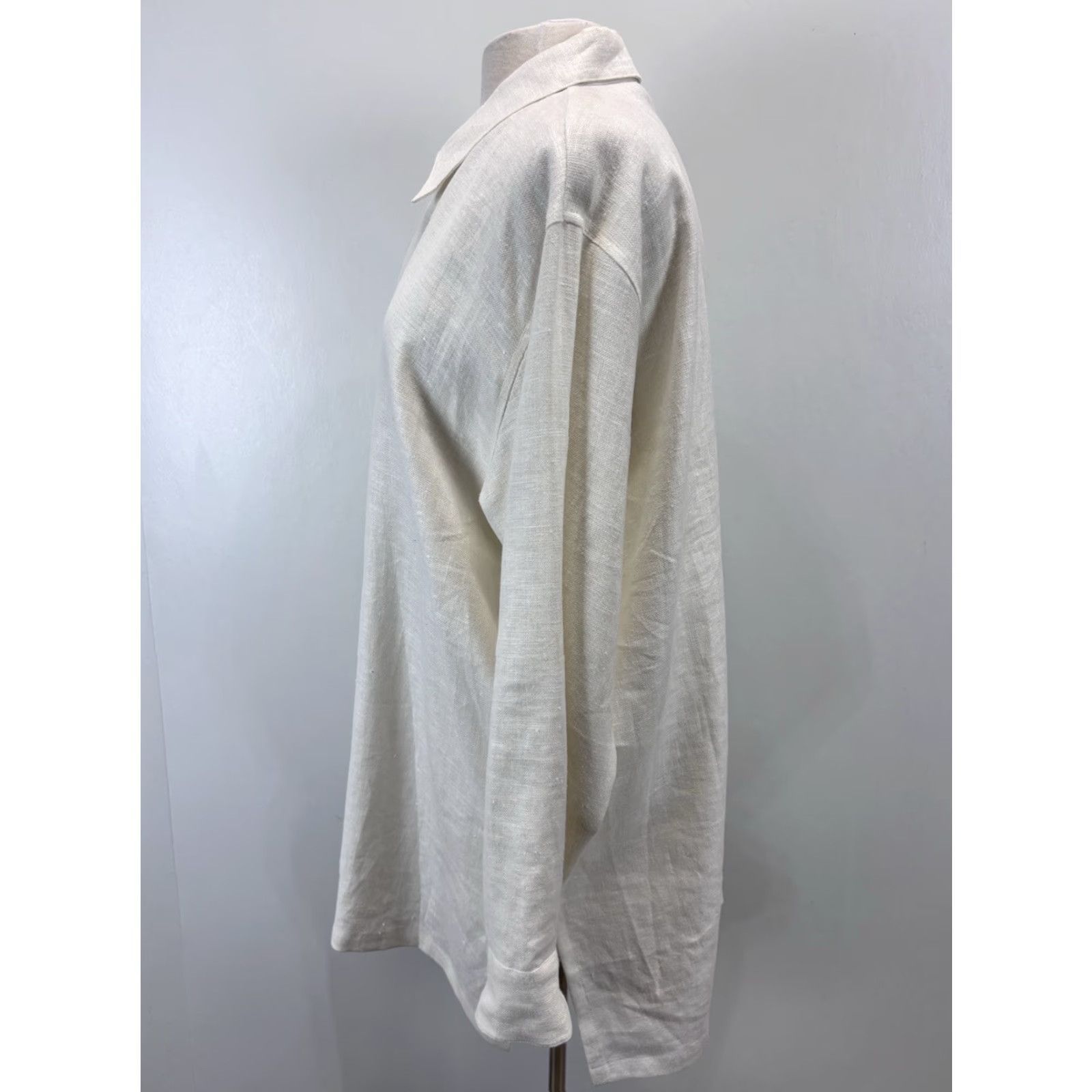 Vintage Worlds Apart Linen Tunic Top Women's Large Ivory Lagenlook Long Sleeve Button-Up Size L / US 10 / IT 46 - 2 Thumbnail