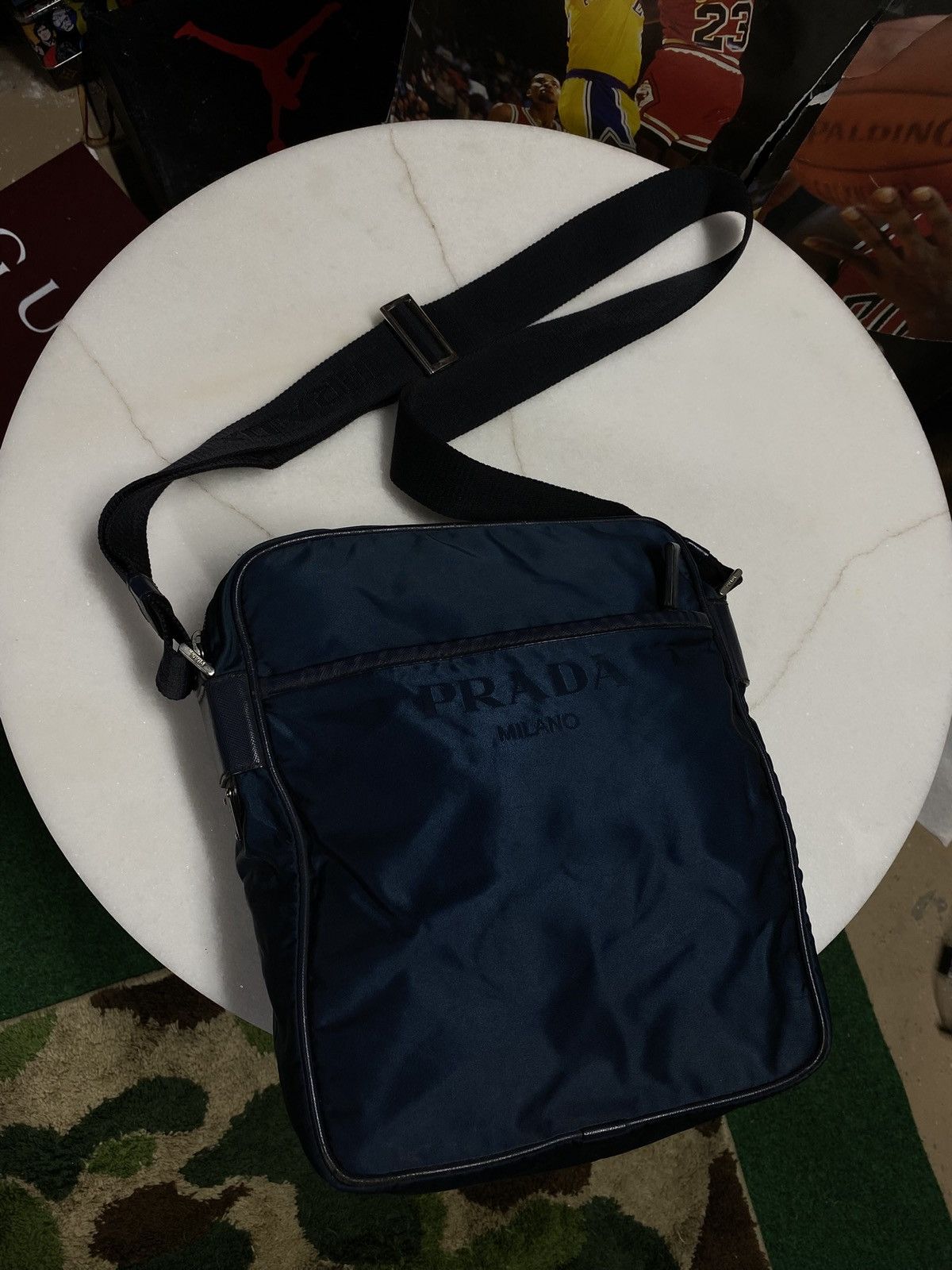 Prada Nylon Navy Messenger Crossbody Bag in Blue, Women's