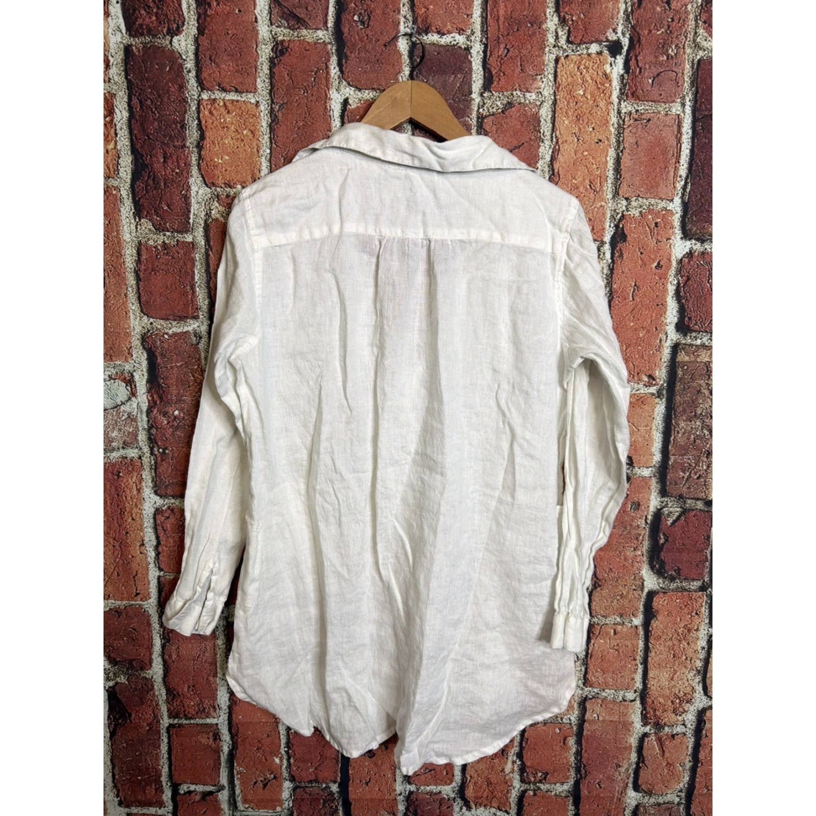 Vintage Rosemarine Blouse Womens Medium White Linen 100% Linen Made in Italy Tunic V-Neck Button Long Sleeve Bohemian Minimalist Beach Boho Italian. Size M / US 6-8 / IT 42-44 - 3 Thumbnail
