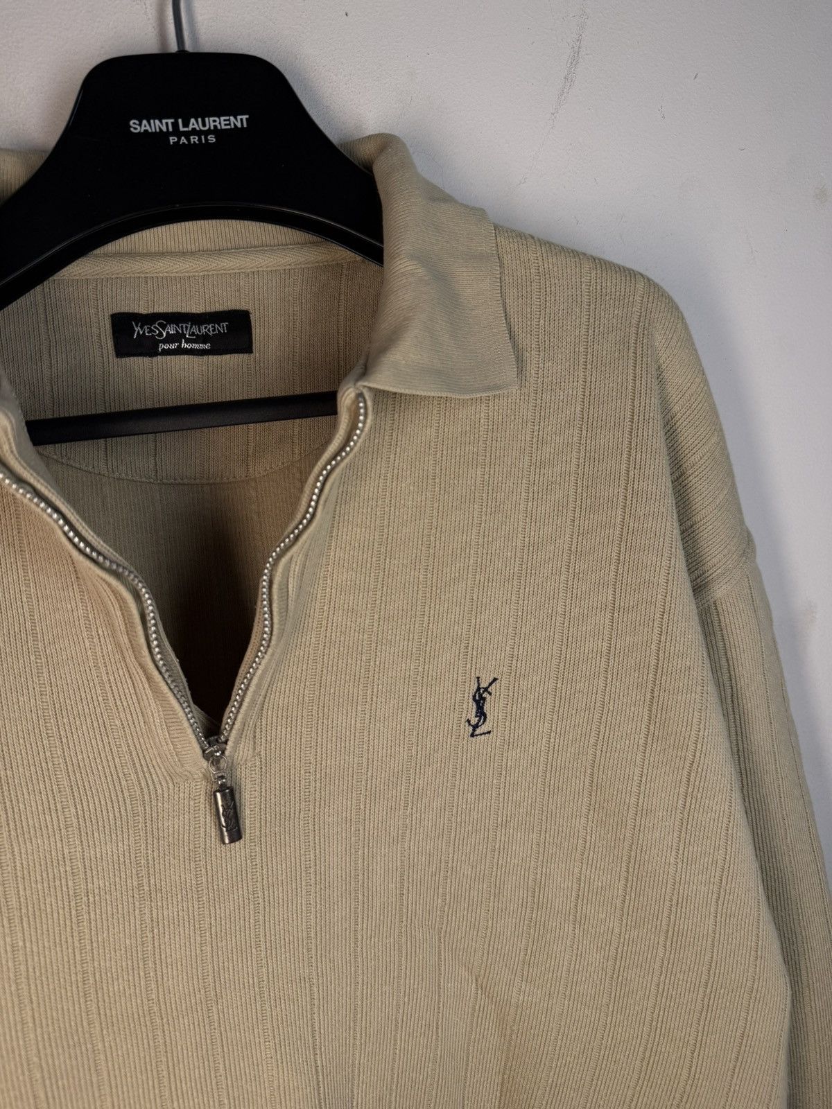 Yves Saint Laurent 90s Beige YSL Sweatshirt 1/4 Quarter Zip Sweater Rugby Shirt Size US L / EU 52-54 / 3 - 2 Thumbnail