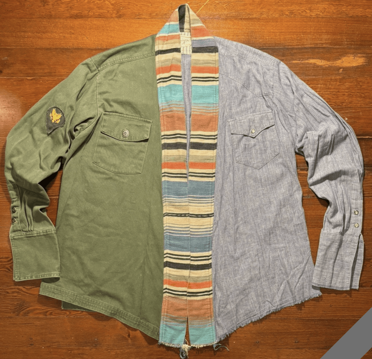 Greg Lauren Army Chambray Dhurrie Kimono GL1 Size US XL / EU 56 / 4 - 1 Thumbnail