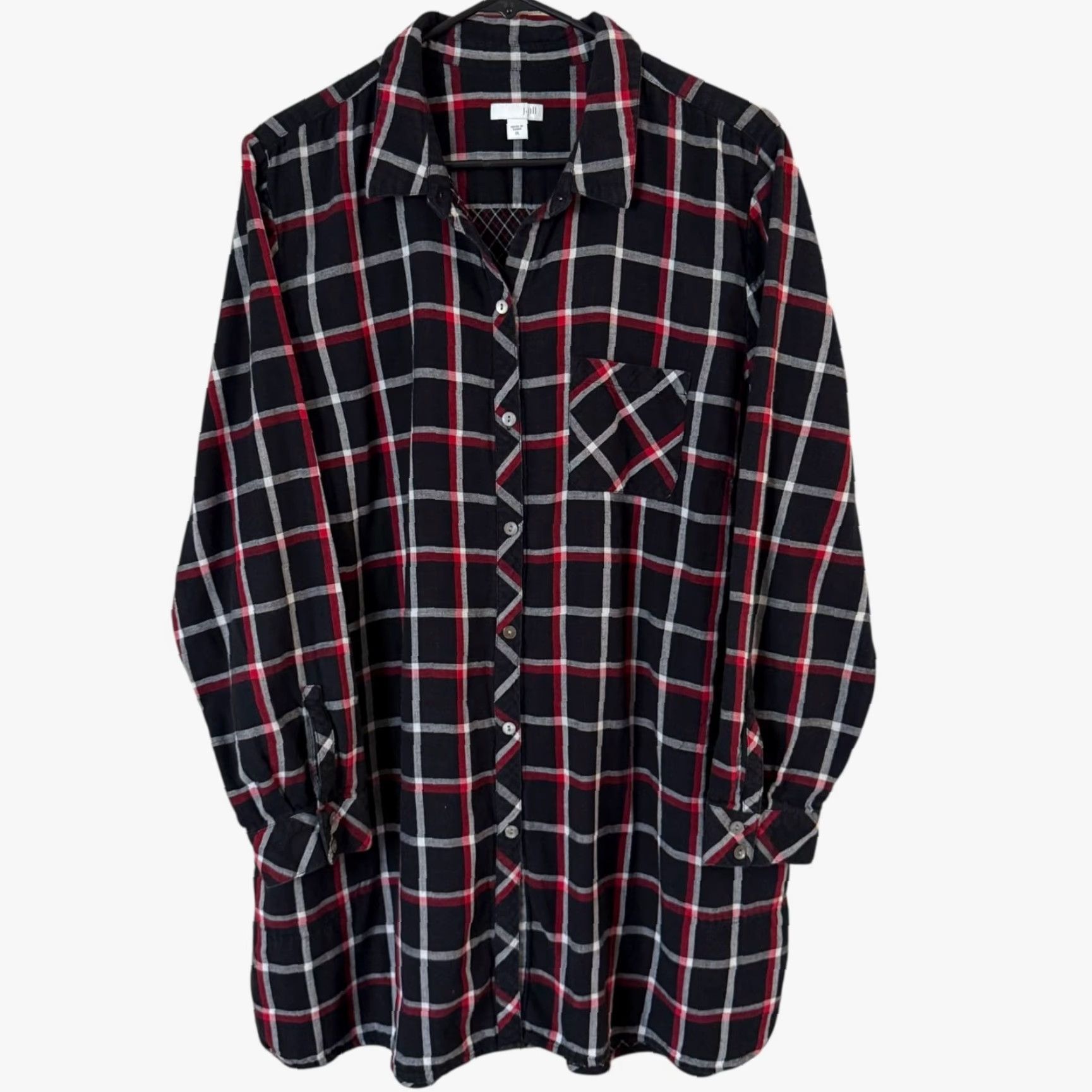 J. Jill J.Jill Button-Up Tunic Shirt Black Plaid XL Women Cotton Size XL / US 12-14 / IT 48-50 - 2 Thumbnail
