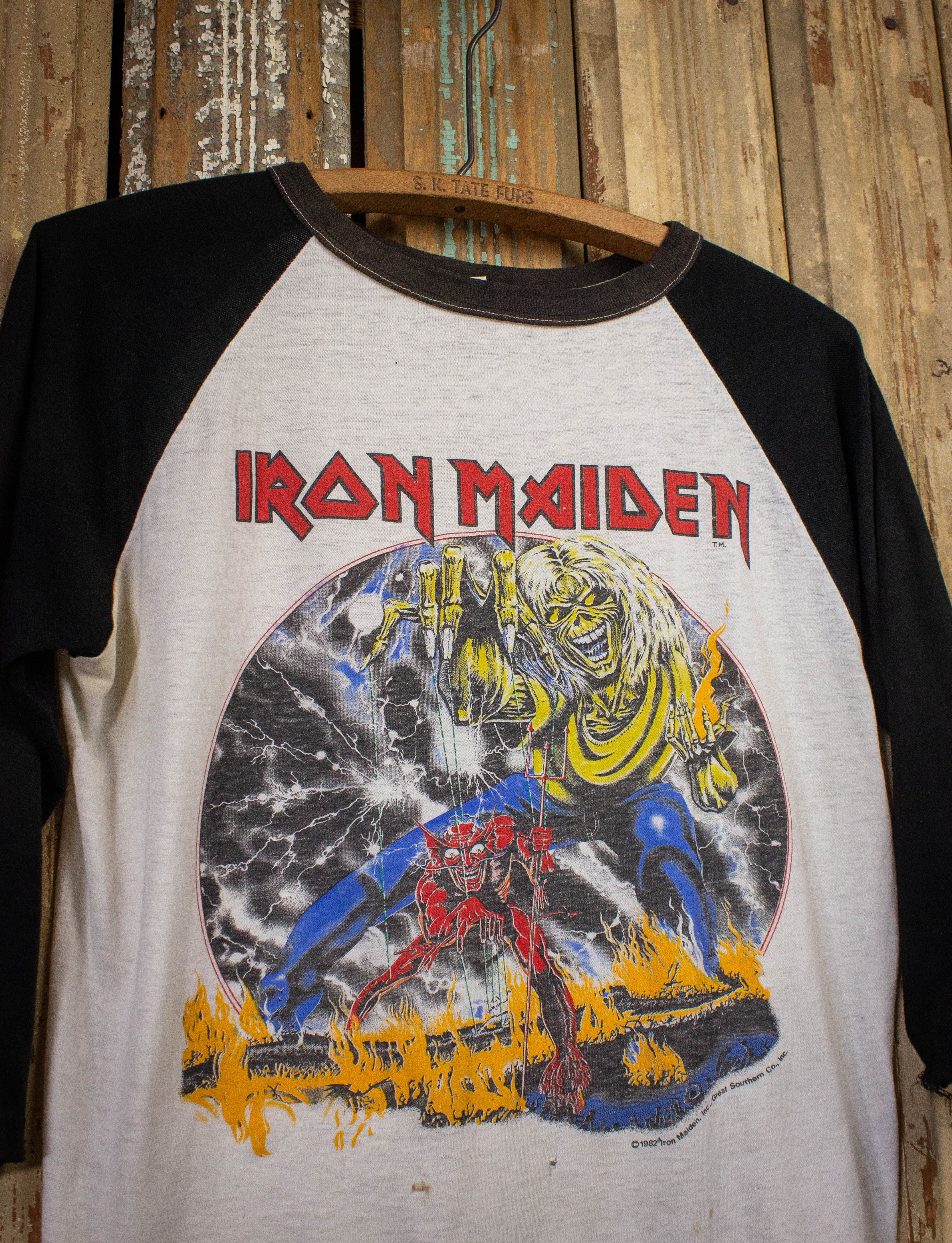 Vintage Iron Maiden 1982 The Number of The Beast Tour Raglan T Shirt Size US M / EU 48-50 / 2 - 3 Thumbnail