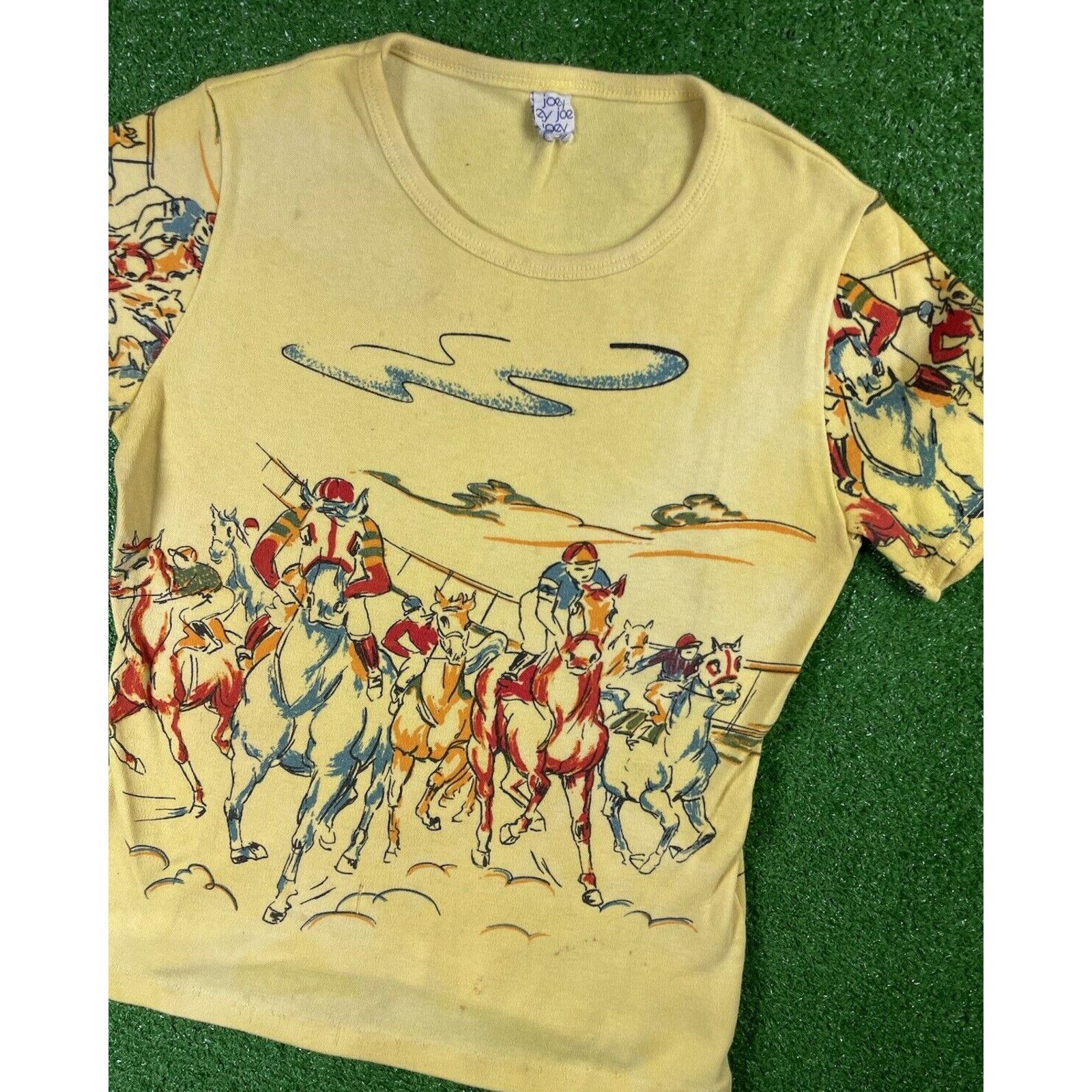 Vintage Vintage 80s Horse Racing Polo Small Yellow Baby Doll Shirt Size S / US 4 / IT 40 - 1 Thumbnail