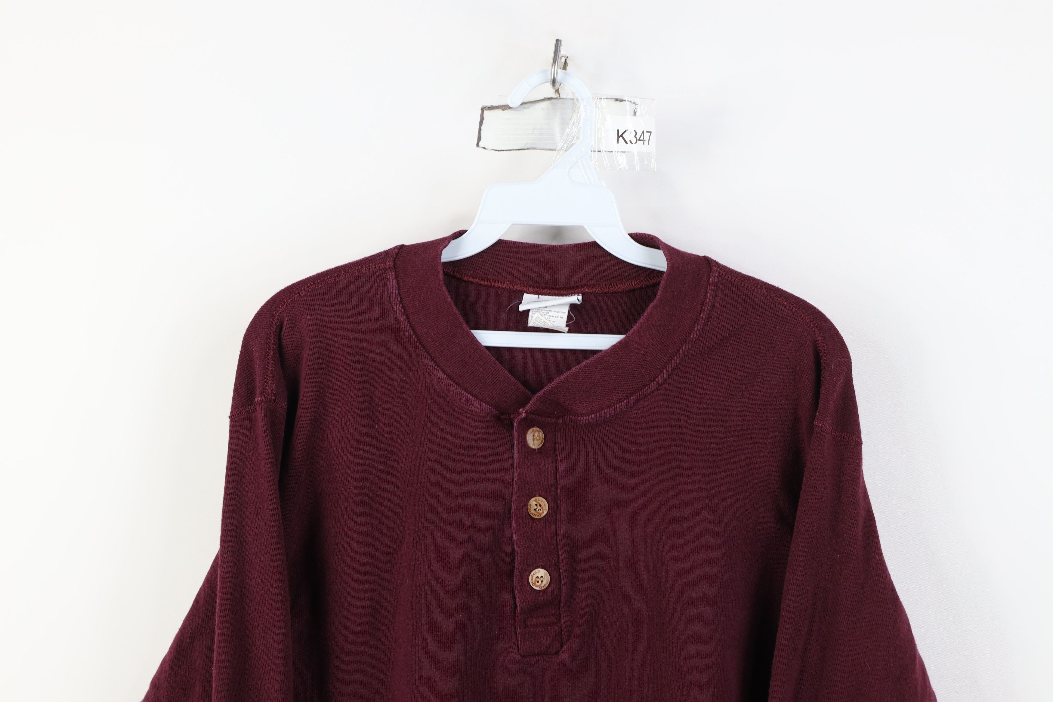 Vintage Vintage 90s Streetwear Ribbed Knit Henley T-Shirt Maroon Size US L / EU 52-54 / 3 - 2 Thumbnail