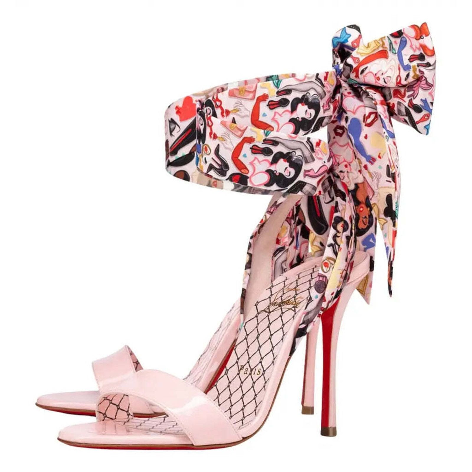 Christian Louboutin Fetish Du Desert 100 Pink Lace Up Tie Sandal Heel Pump 37 Size US 7 / IT 37 - 1 Thumbnail