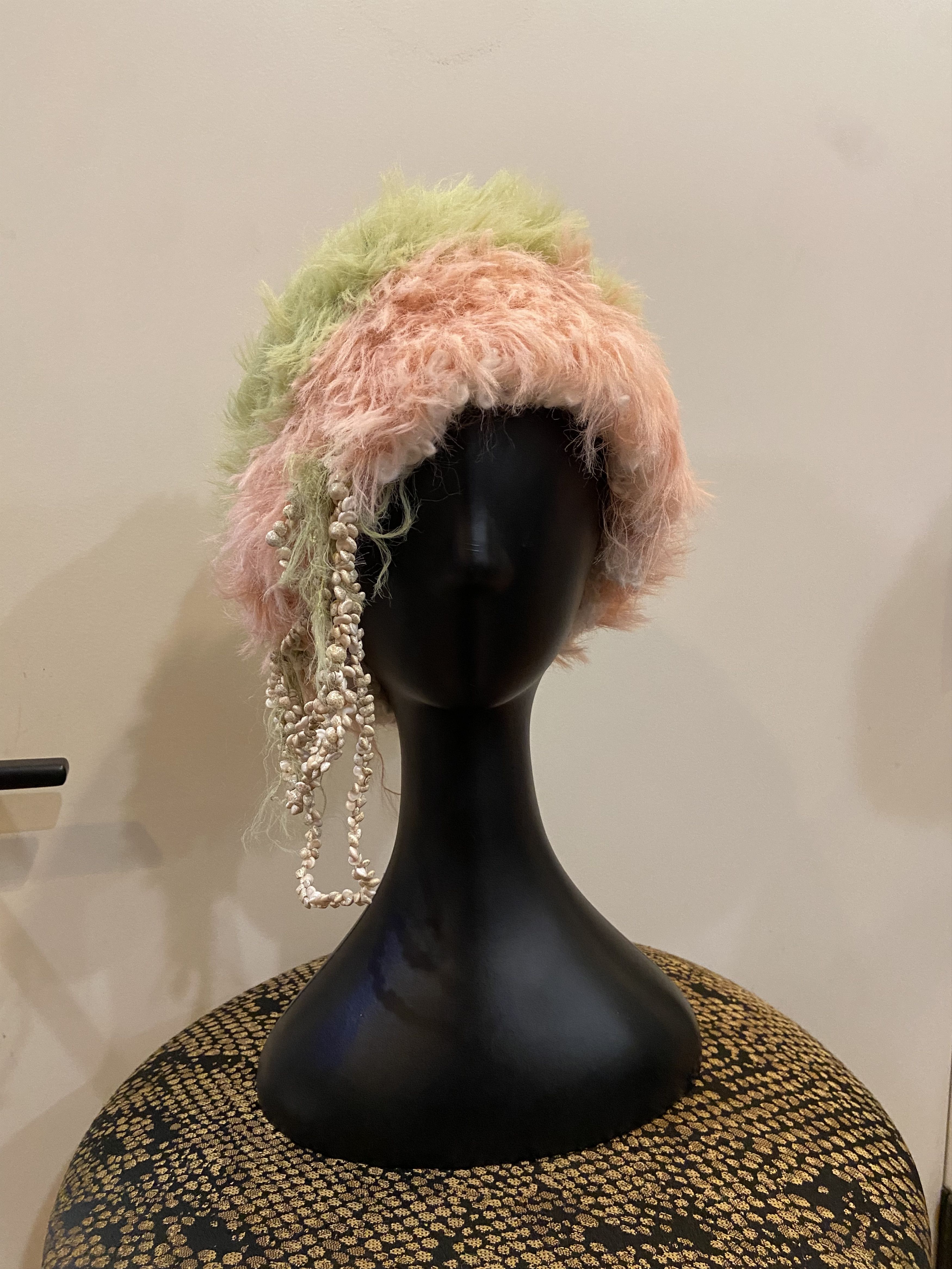 Other Stripe Pink Green Mohair Hat Size ONE SIZE - 2 Thumbnail