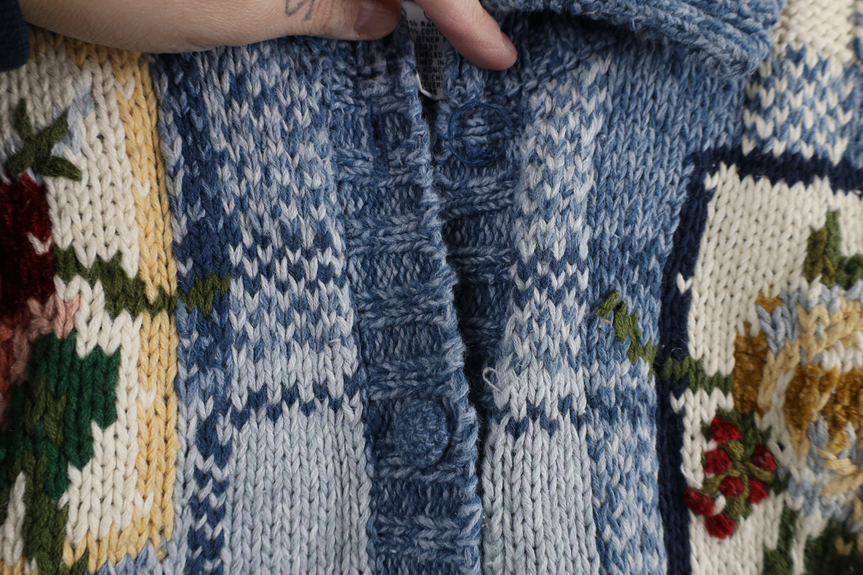 Vintage Vintage 90s Streetwear Checkered Flower Cardigan Sweater Size M / US 6-8 / IT 42-44 - 6 Thumbnail