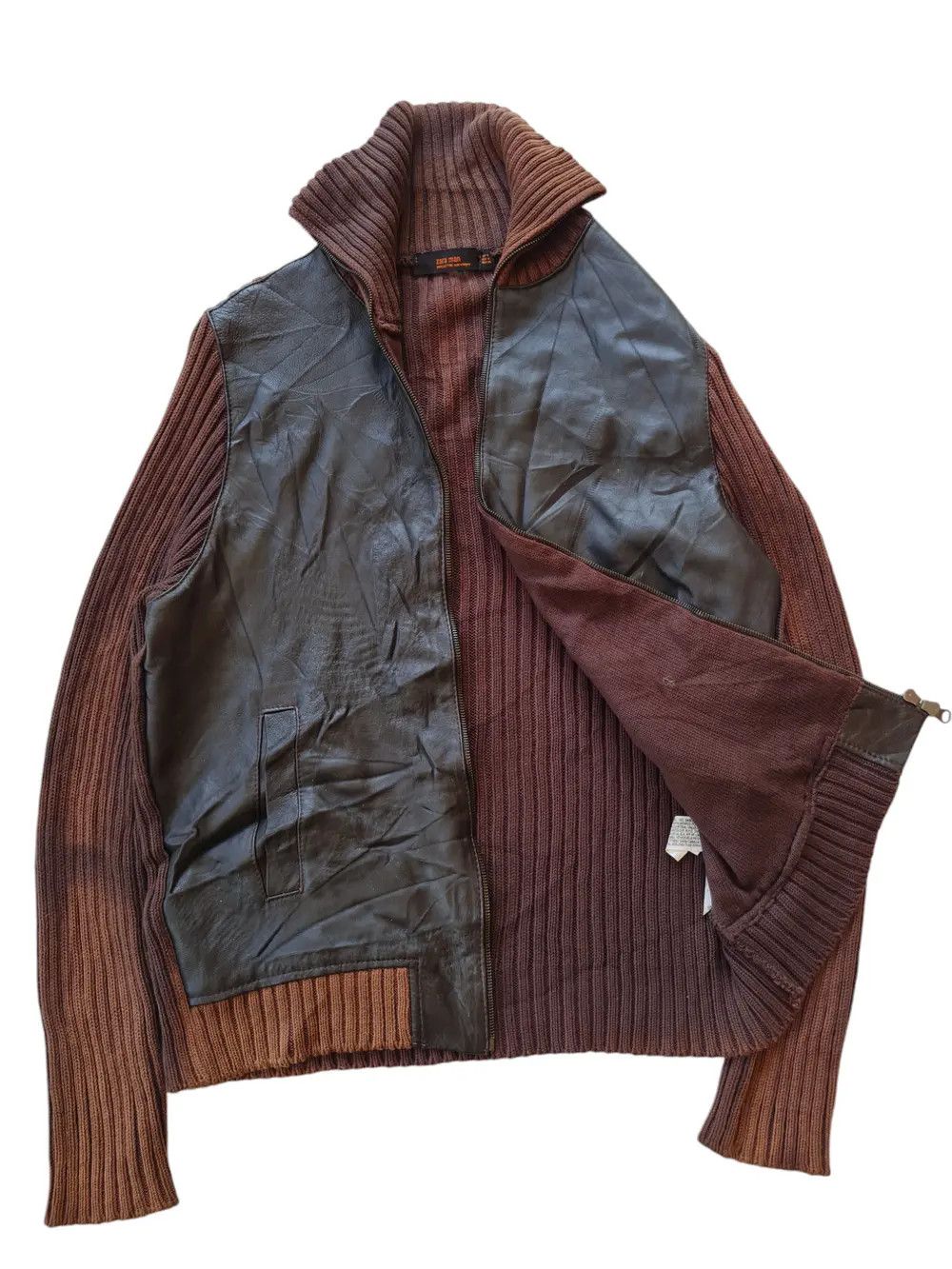 Vtg Y2k Zara Man Leather Jacket Sweater