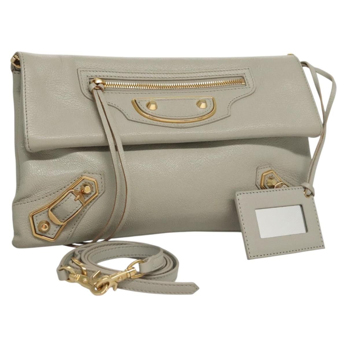 Balenciaga Emperobe Shoulder Bag Leather Gray Gold 390167 Auth Kd323M in Gray/Gold, Women's