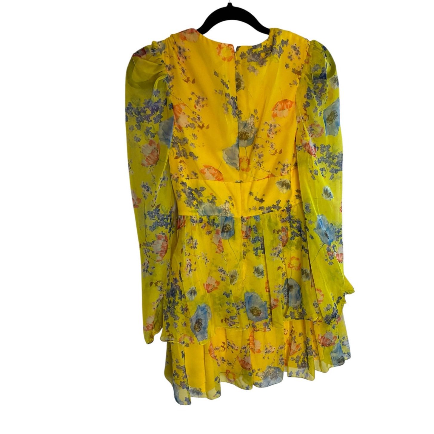 Mac Duggal Mac Duggal vNeck Mini Dress Yellow Floral Chiffon SIze 6 Size M / US 6-8 / IT 42-44 - 3 Thumbnail