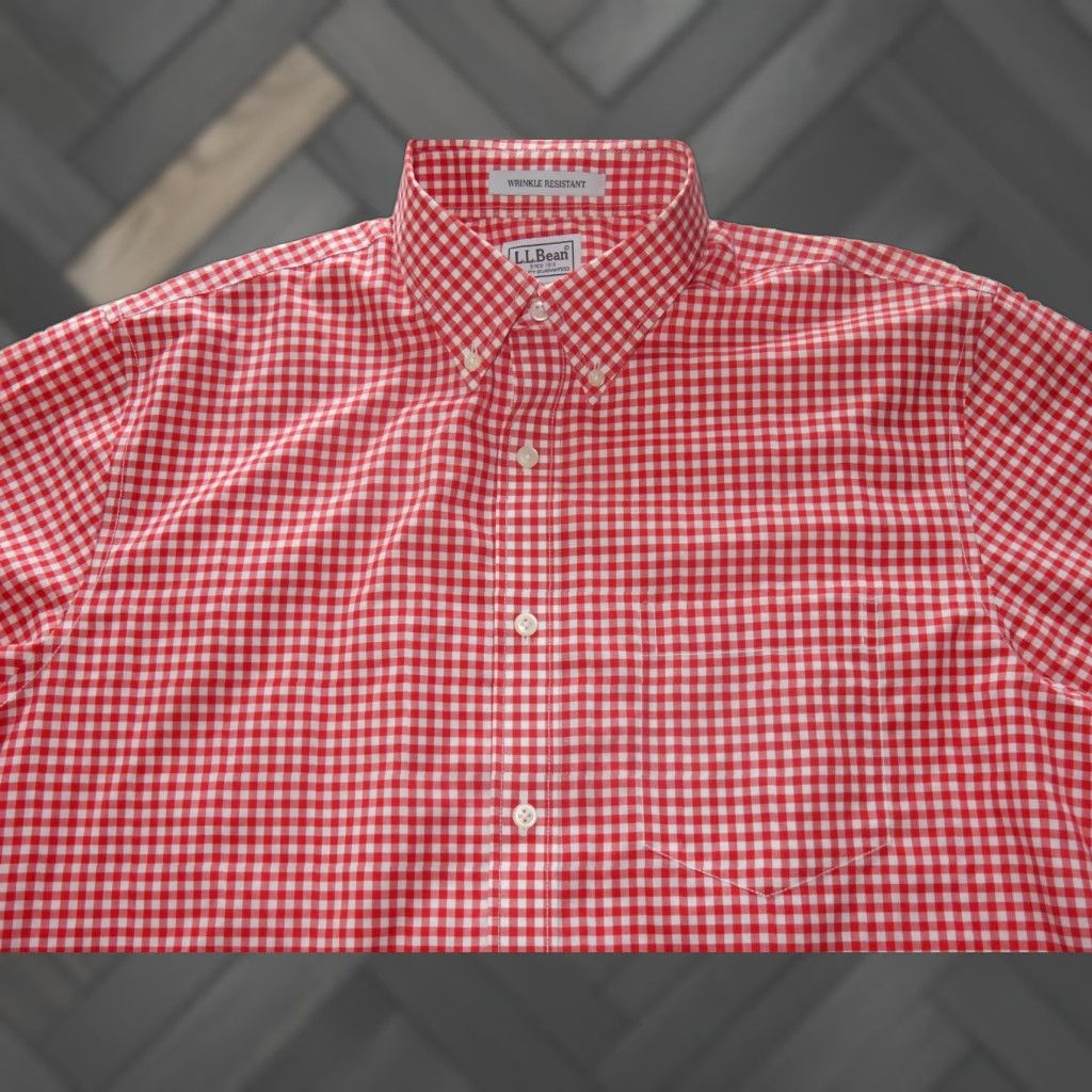 Lands' End VINTAGE L.L. Bean Men's Short Sleeve Button-Up Shirt Red Cotton Size M Size US M / EU 48-50 / 2 - 1 Thumbnail
