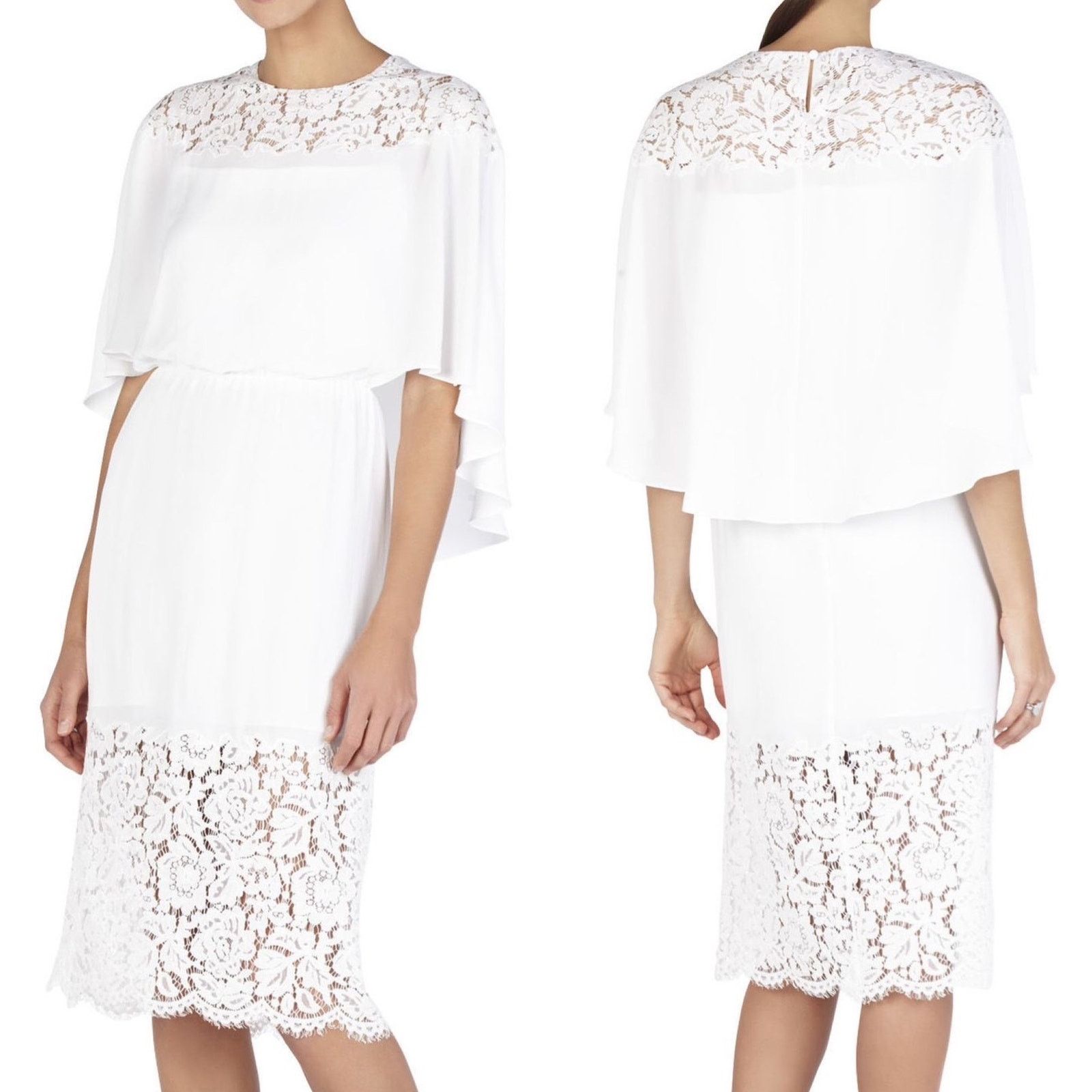 Bcbgmaxazria BCBGMaxAzria Lacie Lace Batwing Cape Midi Dress White XS Size XS / US 0-2 / IT 36-38 - 2 Thumbnail