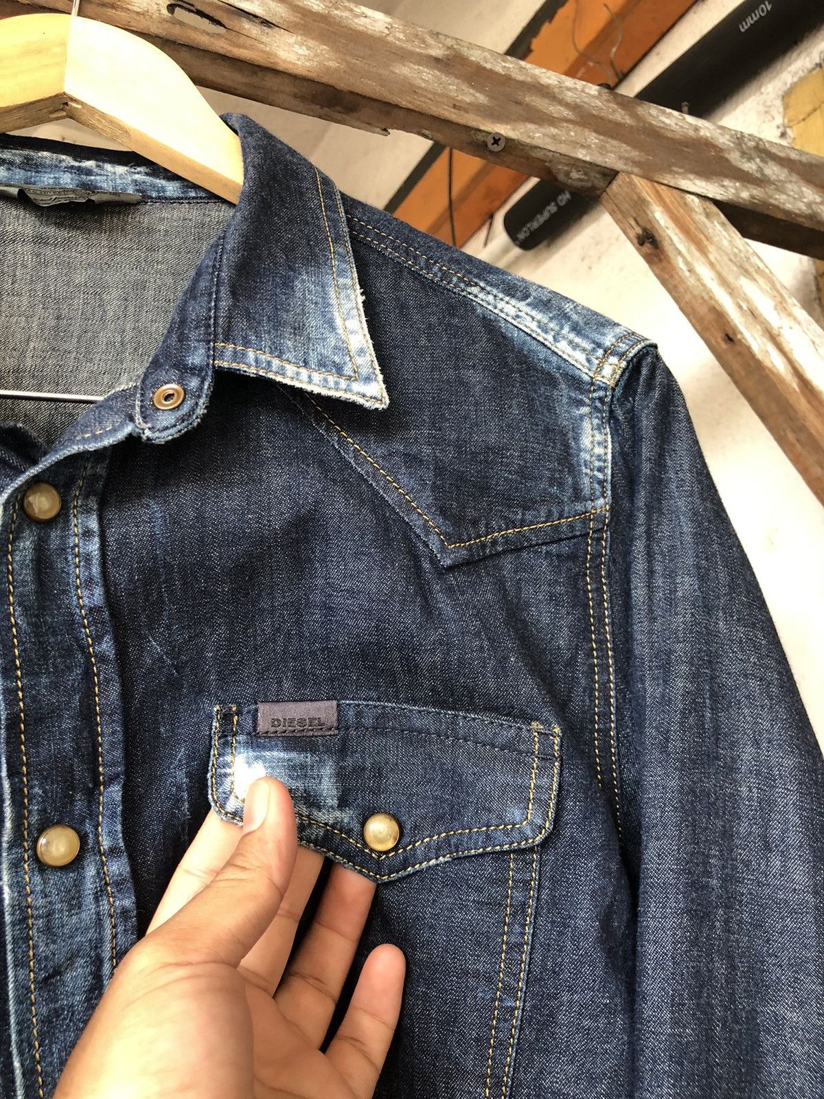Diesel Rare🔥 Diesel Industries Distressed Punk Western Denim Shirt Size US XL / EU 56 / 4 - 9 Thumbnail