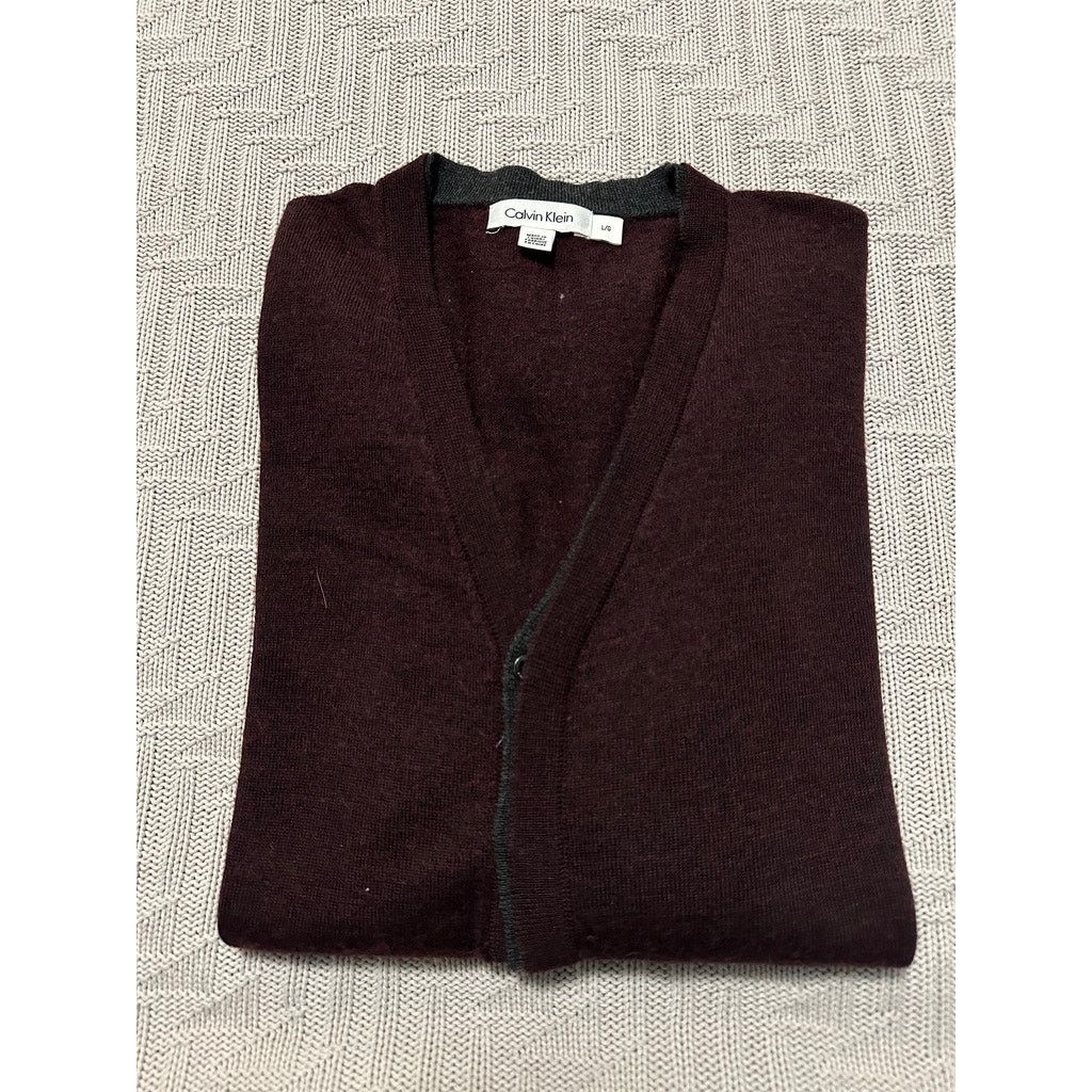 Calvin Klein Calvin Klein maroon varsity wool button down cardigan size L Size US L / EU 52-54 / 3 - 1 Thumbnail