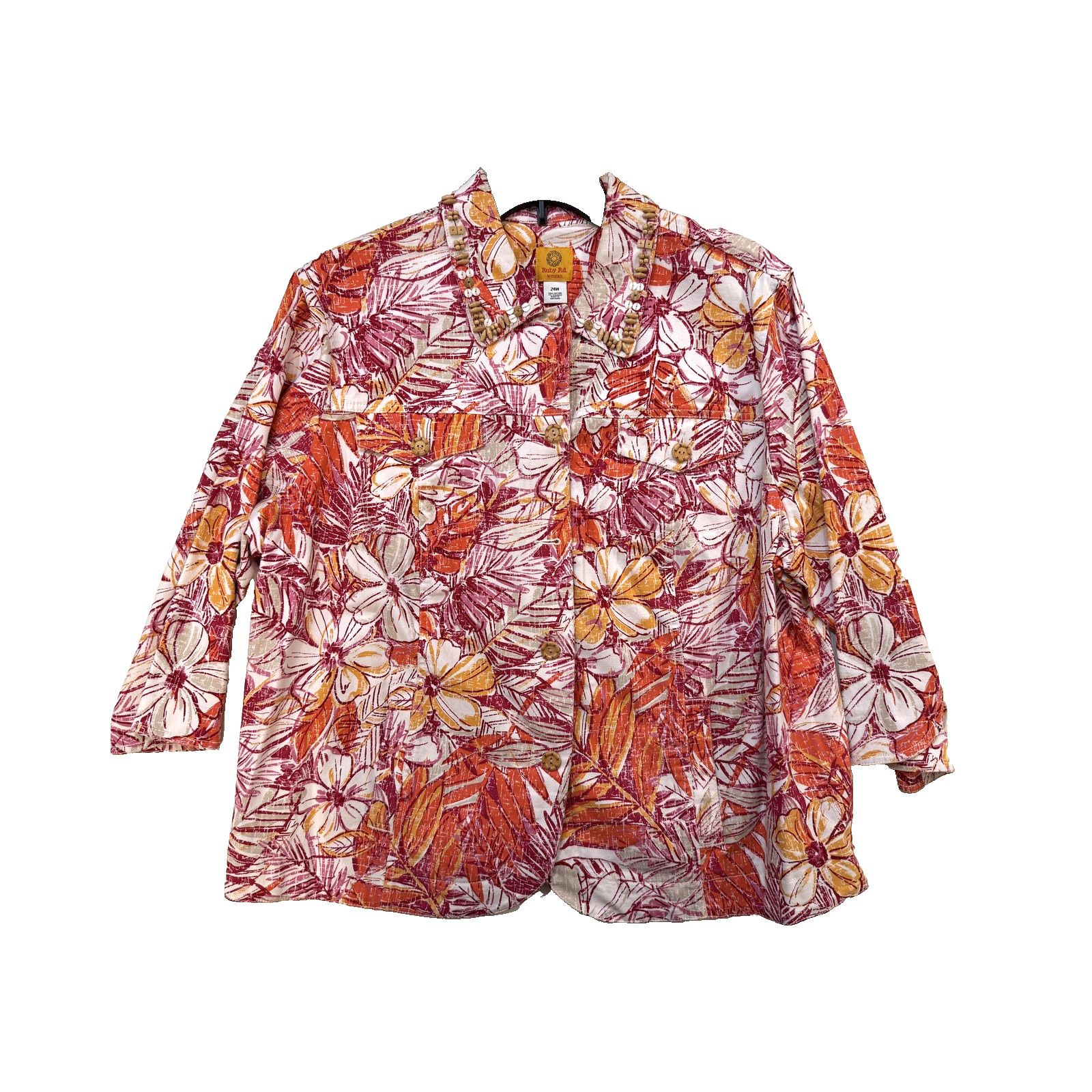 & Other Stories Ruby Rd Blazer Womens 24W Pink Floral Button Cotton Jacket Size 4XL / US 24-26 - 1 Thumbnail