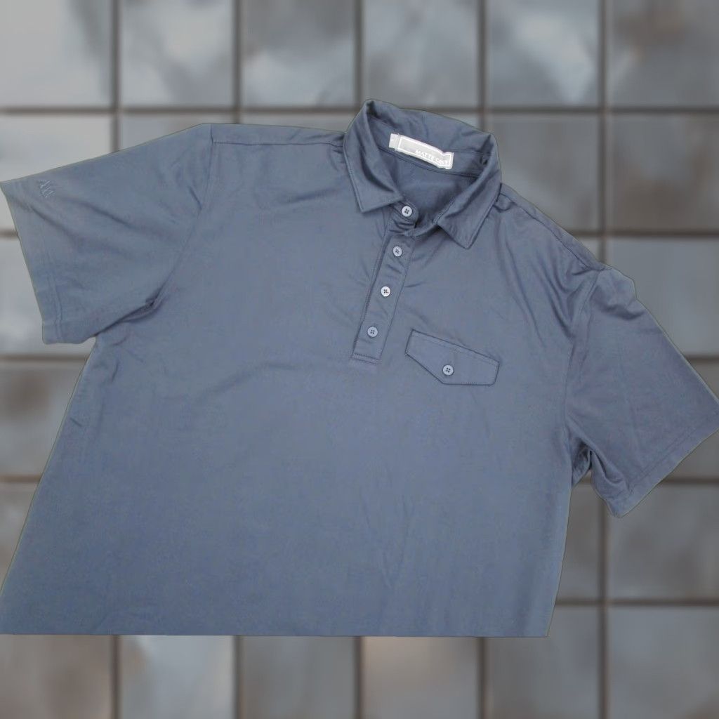 Vintage Matte Grey Mens Polo Shirt Navy Blue Short Sleeve 61142 L Button Chest Pocket Mois ture Wicking Stretch Golf Casual Activewear Shirt Size US L / EU 52-54 / 3 - 1 Thumbnail