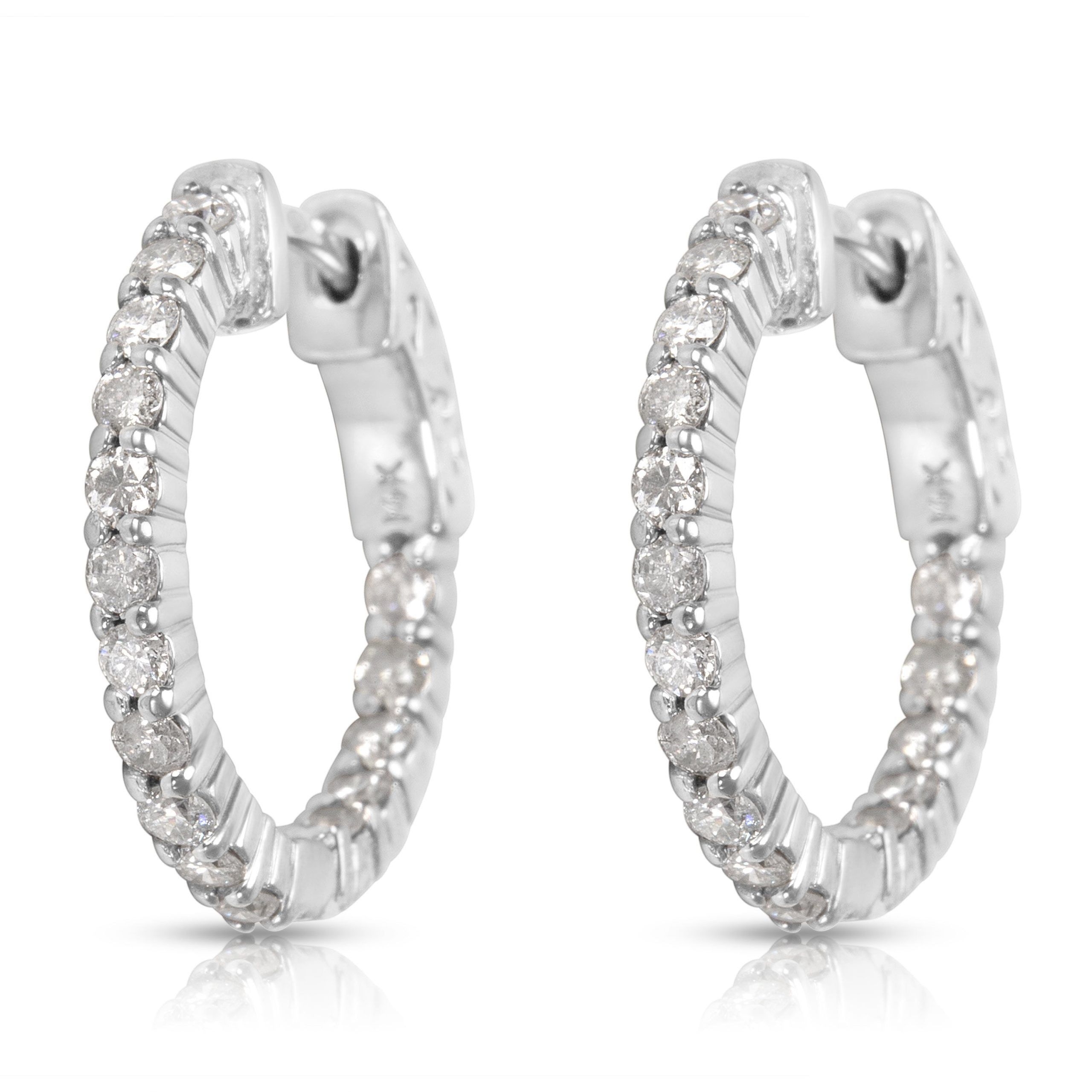 image of Crystal Inside Out Hoop Earrings In Sterling Silver (2 Ctw), Women's