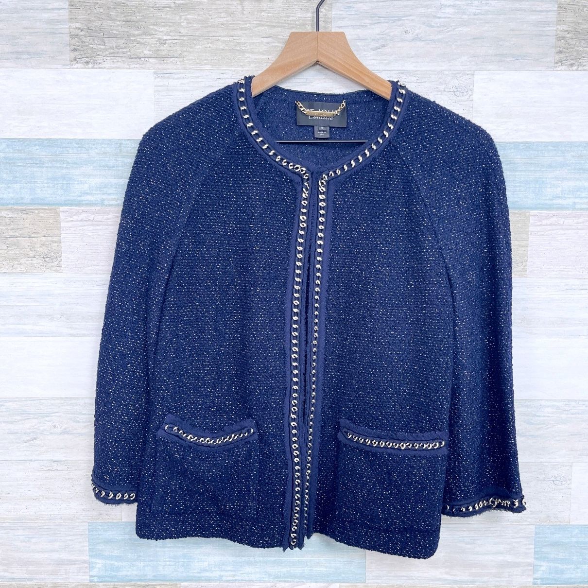 Other St John Couture Tweed Chain Evening Jacket Blue Metallic 10 Size L / US 10 / IT 46 - 1 Thumbnail