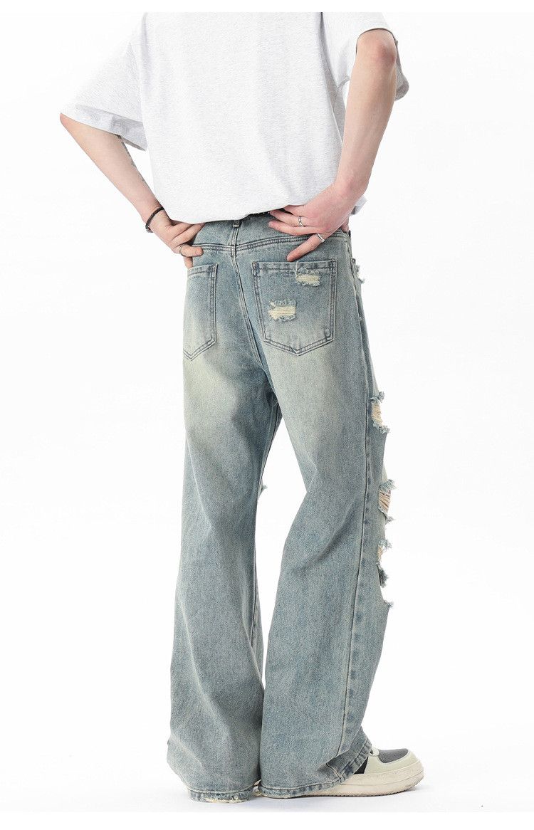 Japanese Brand Men's trendy retro loose wide-leg ripped jeans Size US 32 / EU 48 - 5 Thumbnail