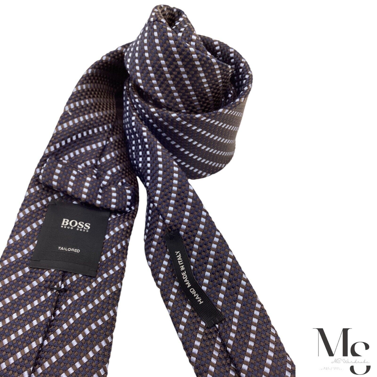 Hugo Boss BOSS HUGO BOSS Tailored Blue & Brown Striped Silk Tie H.M In Size ONE SIZE - 4 Thumbnail