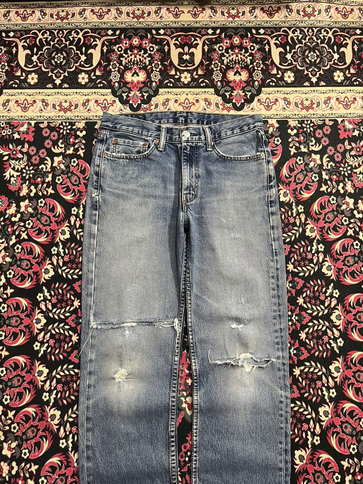 Levi's ⚡️Distressed⚡️Vintage Levi’s 551 Blue Washed Frayed Leg Jeans Size US 31 - 3 Thumbnail