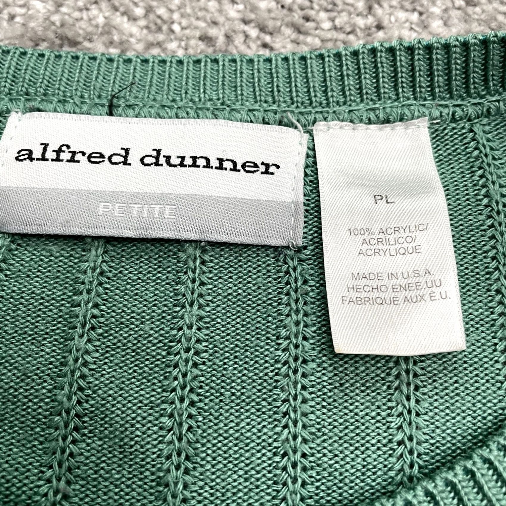 Vintage Alfred Dunner Knit Top Womens Petite PL Green Crew Neck Short Sleeve Casual Sweater Acrylic Size L / US 10 / IT 46 - 4 Thumbnail