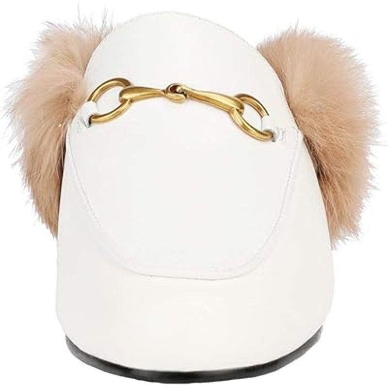 Other Arqa Women's Size 6 White Brown Fur Slide On Mule Slippers Size US 6 / IT 36 - 5 Thumbnail