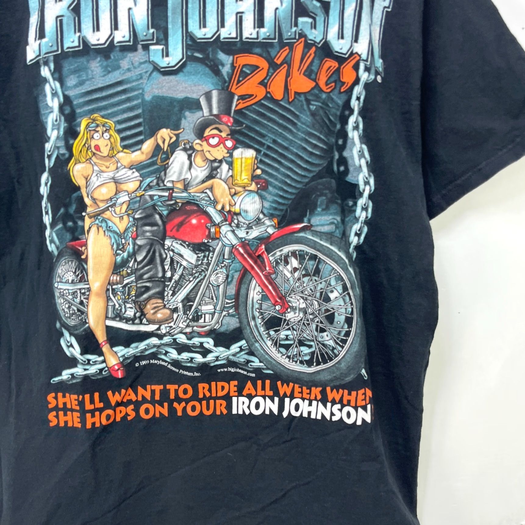 Vintage VINTAGE Hanes Beefy-T T-Shirt XL Black 90s 80s Men Short Sleeve Logo Stitch Johnson Bikes Boobs Printed Size US XL / EU 56 / 4 - 2 Thumbnail