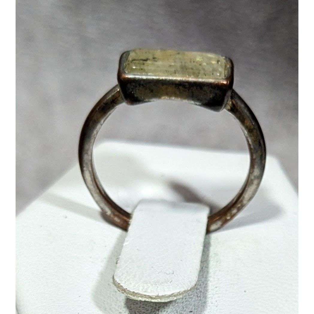 Other Geometric Rectangular Mottled Stone Silver Tone Ring Size 6 Size ONE SIZE - 5 Thumbnail