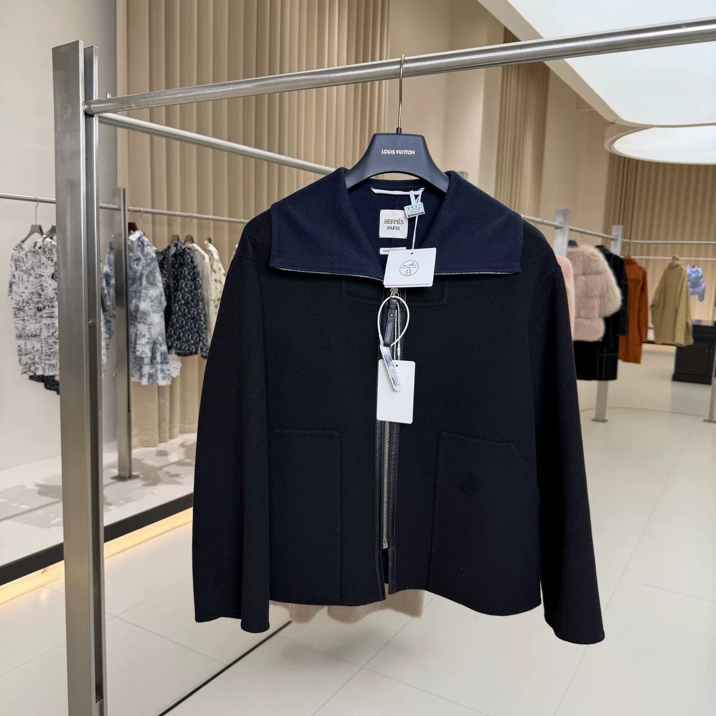 Hermes Hermes Blue Black Short Cashmere Coat Size US M / EU 48-50 / 2 - 1 Thumbnail