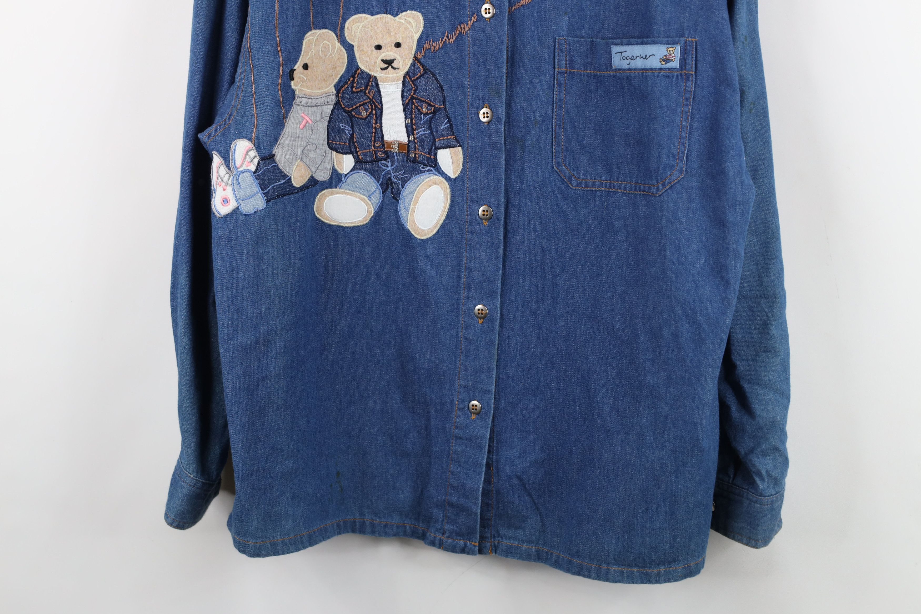 Vintage Vintage 90s Streetwear Bear Denim Jean Button Shirt Size M / US 6-8 / IT 42-44 - 3 Thumbnail