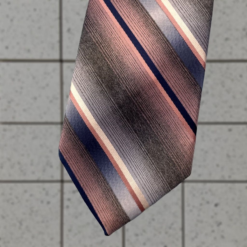 Pinko Towncraft Est 1927 Tie Polysilk Woven Striped Pink Salmon Blue Vtg 60s 3.5x58 Neckwear Tie Vintage Mens Size ONE SIZE - 1 Thumbnail