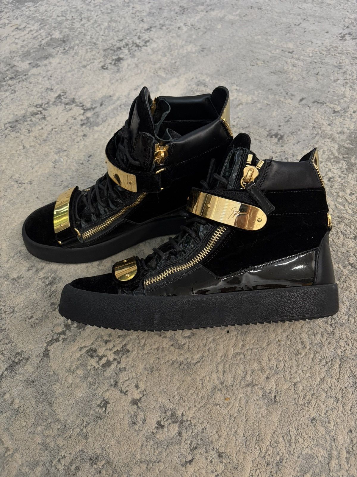Giuseppe Zanotti Giuseppe Zanotti - Velour Gold Plate Zipper Sneakers Size US 10 / EU 43 - 1 Thumbnail