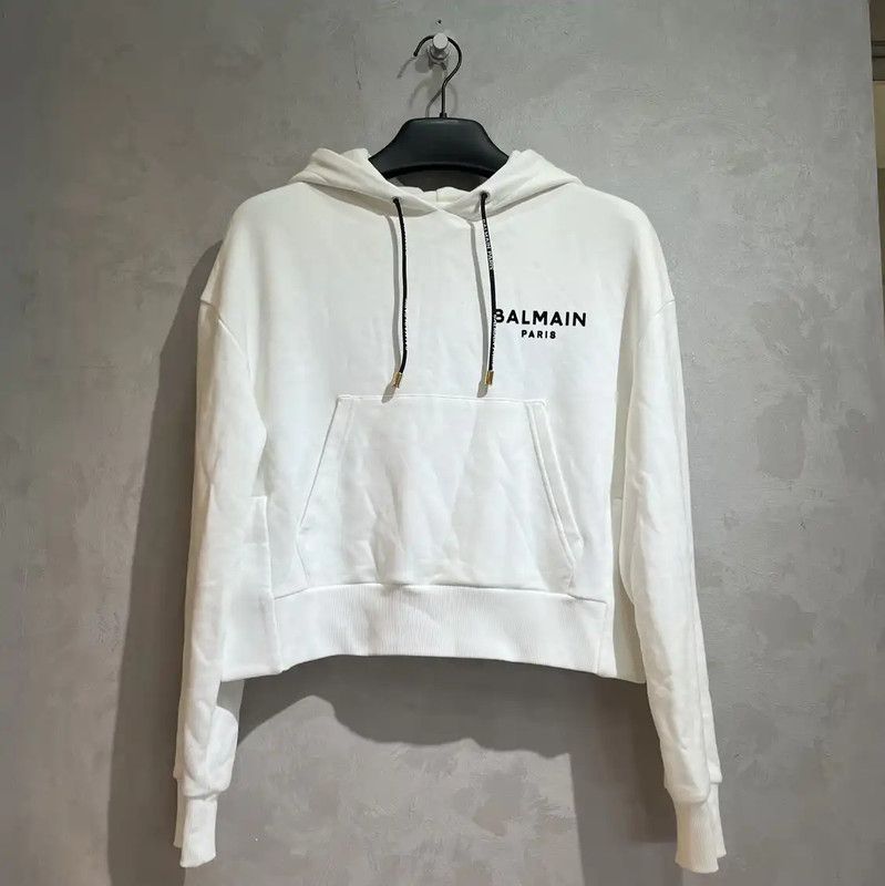 Balmain Balmain White Cotton Women's Hoodie 0089 Size S / US 4 / IT 40 - 1 Thumbnail