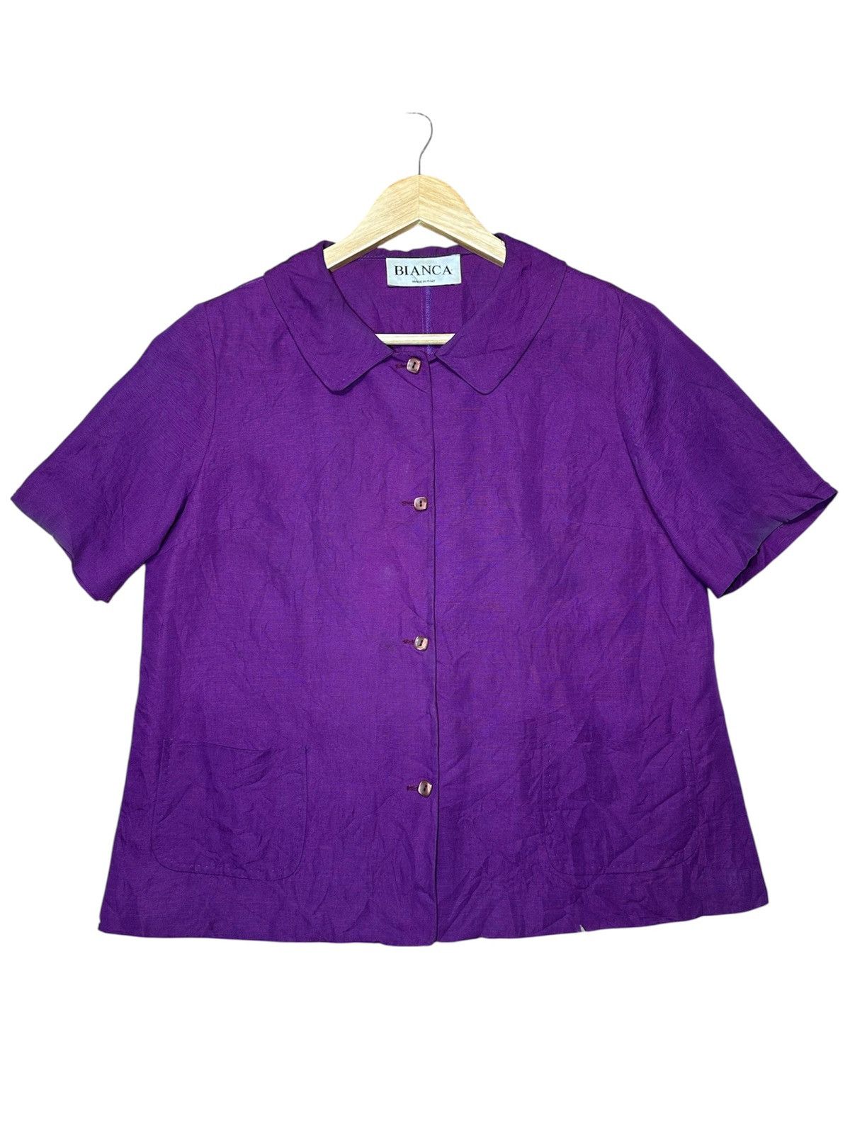 Vintage BIANCA purple collared button-down blouse made in italy Size L / US 10 / IT 46 - 1 Thumbnail