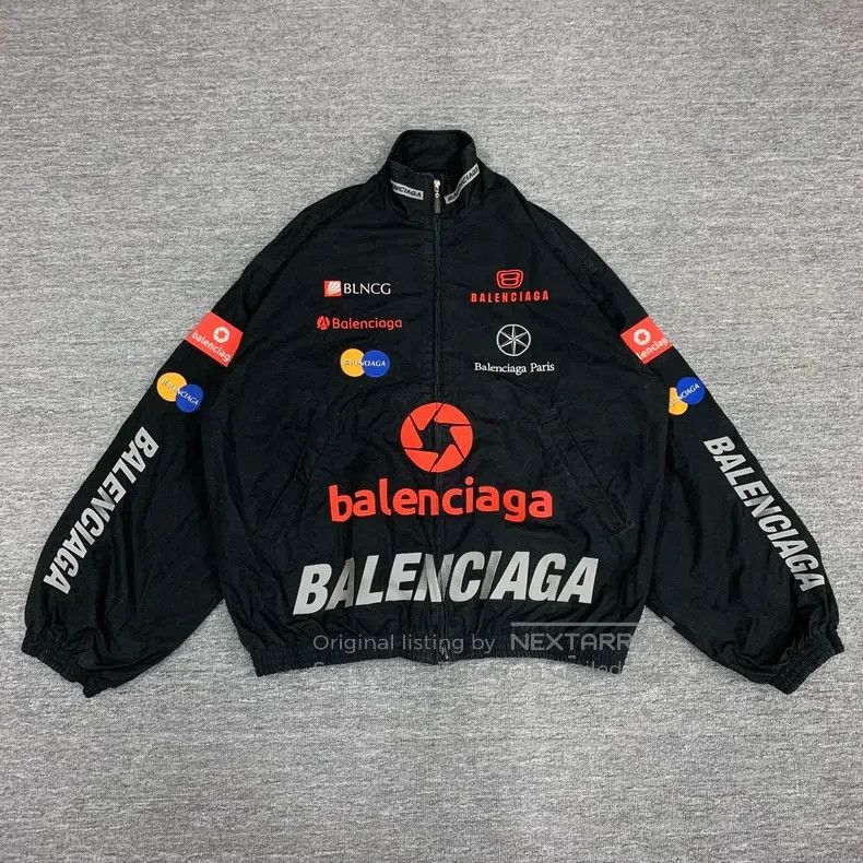 Balenciaga Black Multi-Element Logo Racing Jacket