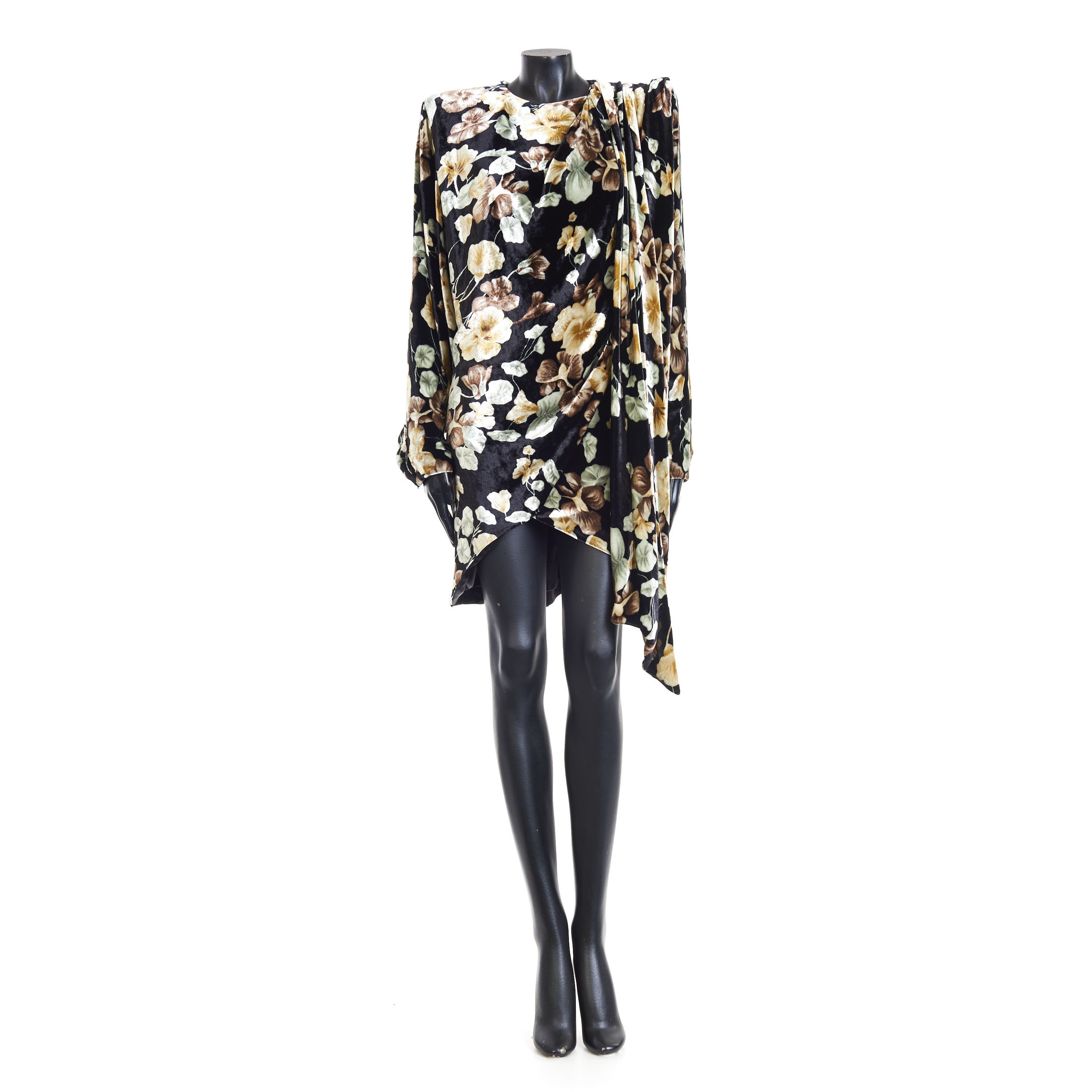 Saint Laurent Paris Draped Dress In Floral Velvet Size M / US 6-8 / IT 42-44 - 1 Thumbnail