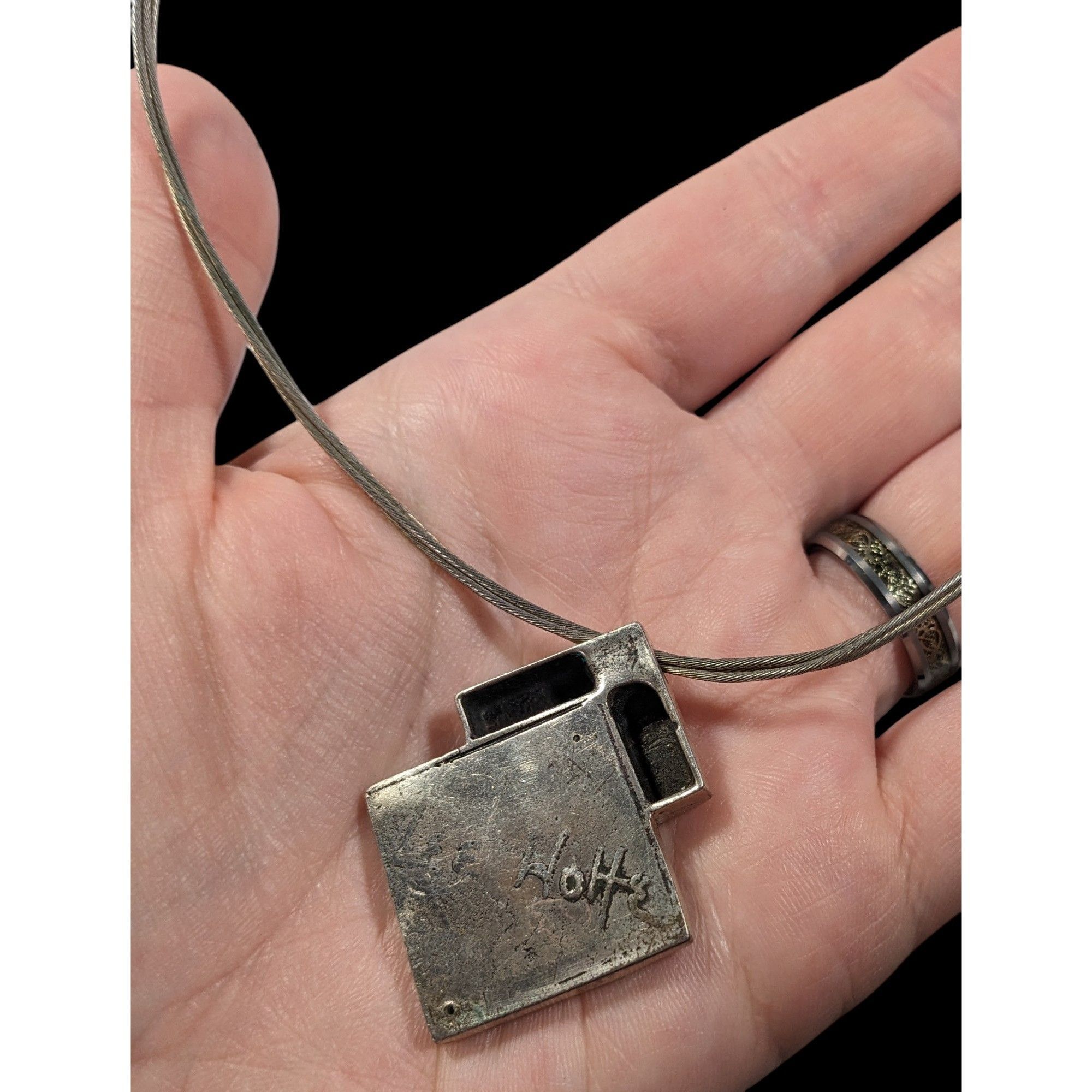 Other Unique Art Deco Black And Silver Tone Pendant Necklace Signe Size ONE SIZE - 3 Thumbnail
