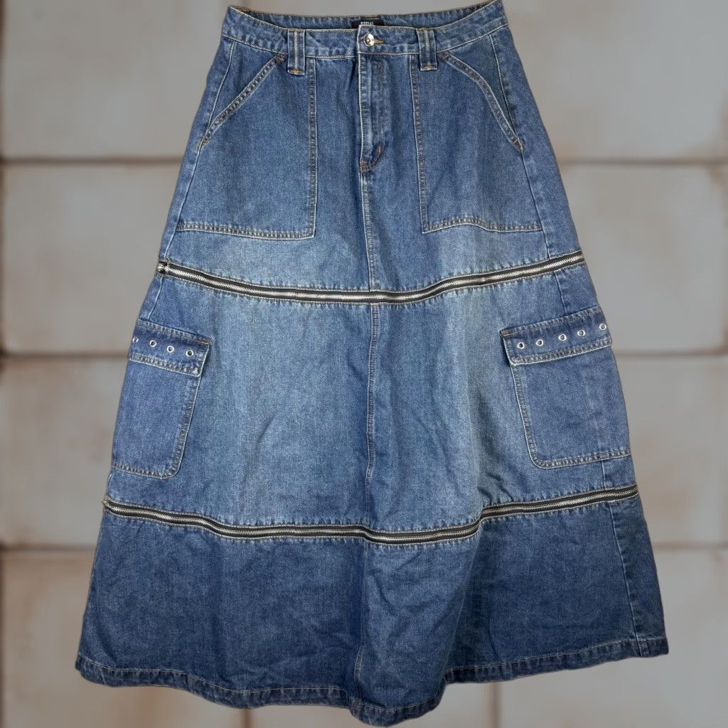 Vintage Social Collision Denim Cargo Zip off Midi Skirt Blue A line Y2K punk Womens XL Size 40" / US 18 - 1 Thumbnail