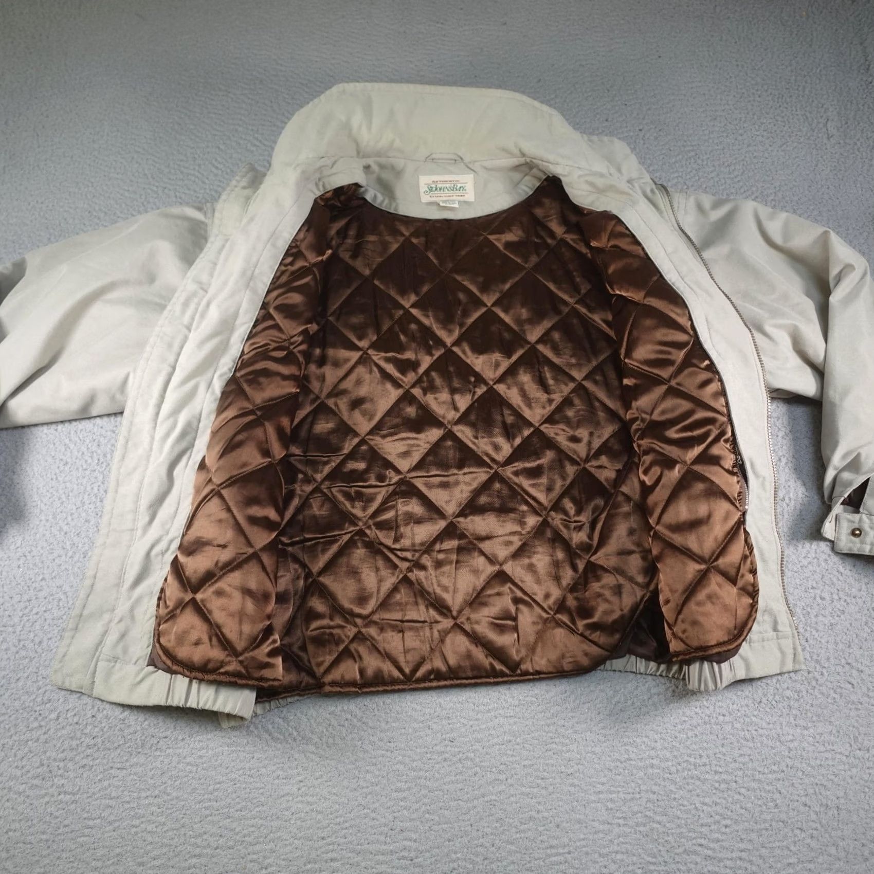 Vintage VINTAGE St. John's Bay Bomber Jacket Mens LT Beige Canvas Quilted Lined Full Zip Pockets Stand-Up Collar Wool? Size US L / EU 52-54 / 3 - 3 Thumbnail